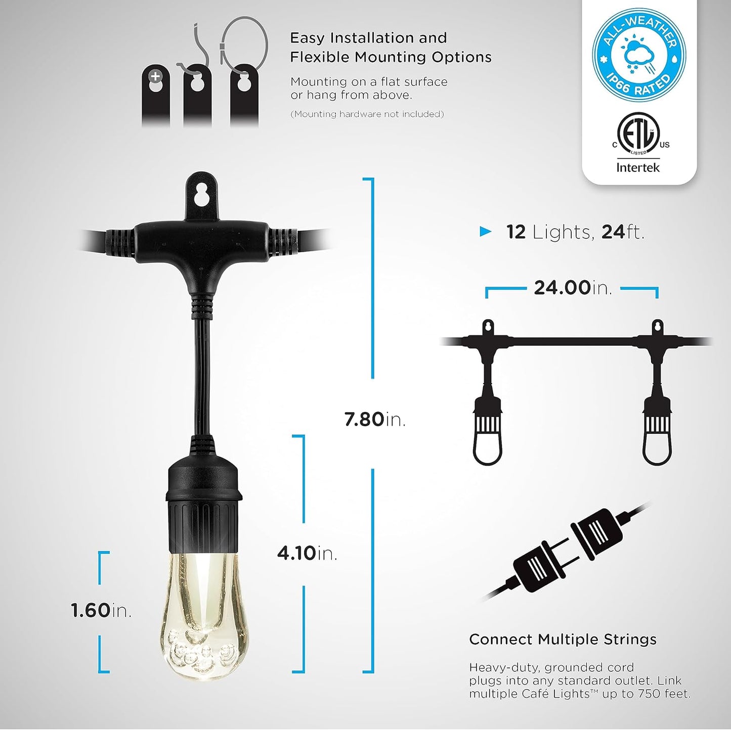 Enbrighten Vintage Outdoor String Lights, 24ft, 12 RGB Acrylic Bulbs, Weatherproof, RF Remote Control, Perfect for Holidays, Gameday, Parties, and More, 37791