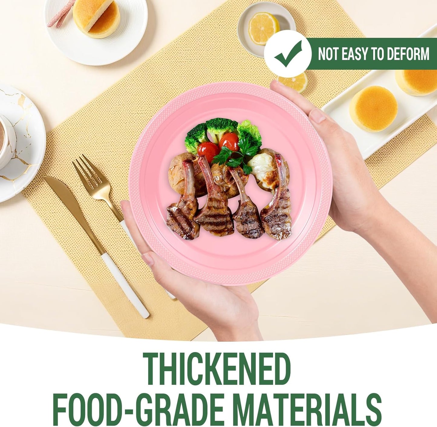 50 Pink Plastic Plates For Party, Includes 25-9" & 25-7" Cake Dessert Plastic Dinner Plates Disposable For Party Supplies