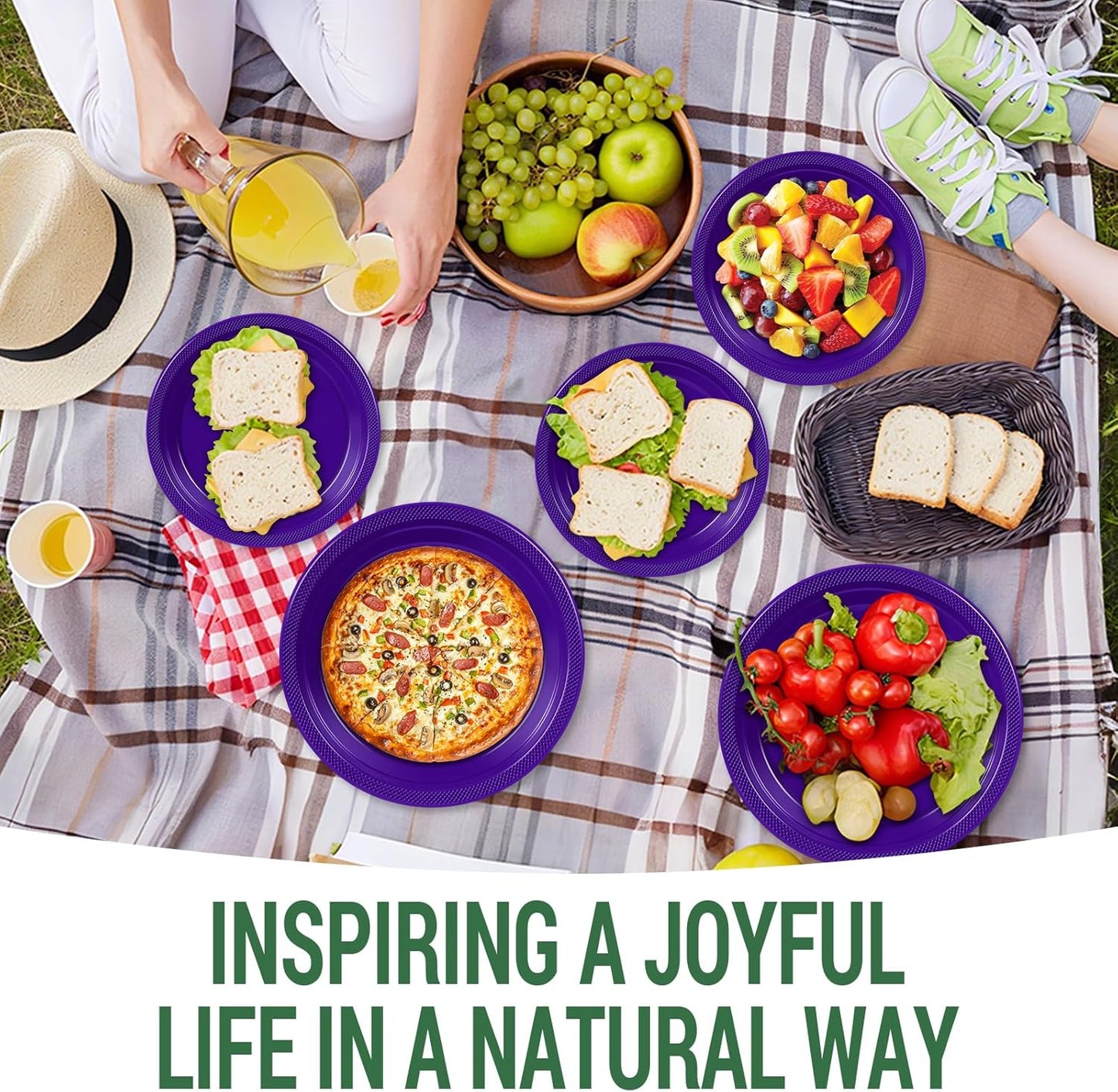 50 Purple Plastic Plates For Party, Includes 25-9" & 25-7" Cake Dessert Plastic Dinner Plates Disposable For Party Supplies