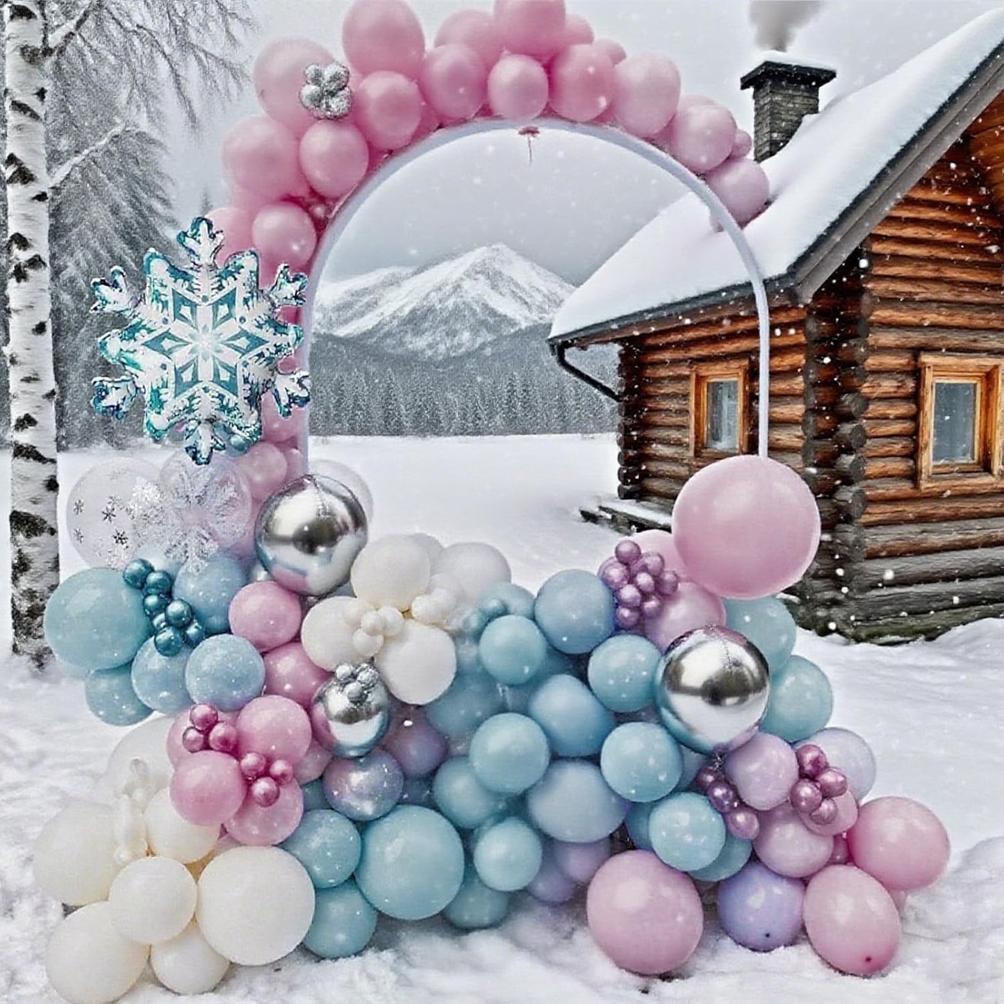 Pink and Blue Balloons, 12 Inch Snowflake Dusty Pink Light Pastel Slate Blue White Latex Balloons for Baby Its Cold Outside Baby Shower Gender Reveal Christmas Winter Wonderland Birthday Party Decor
