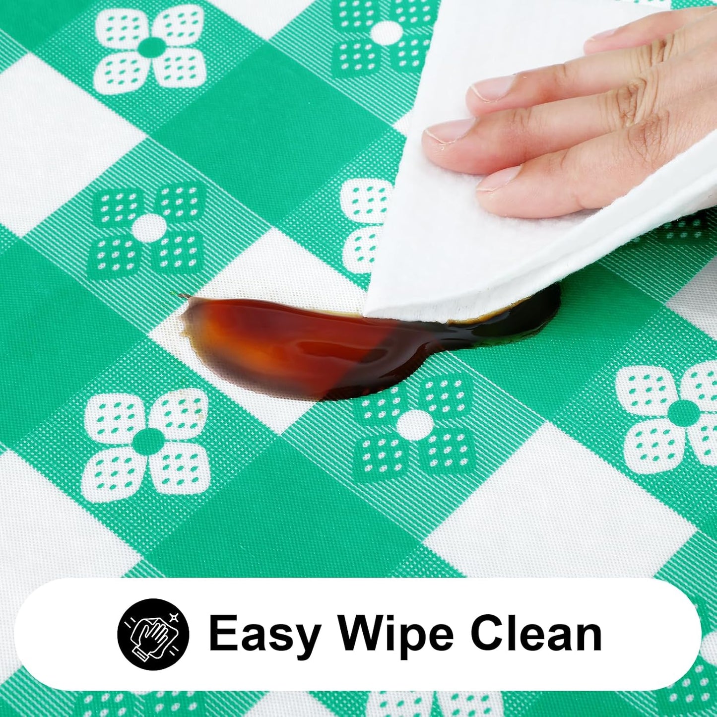 Rectangle Vinyl Table Cloth, Waterproof Elastic Fitted Tablecloth with Flannel Backing, Plastic Table Cover for Picnic, Camping, Outdoor (White & Green, 24"x48")