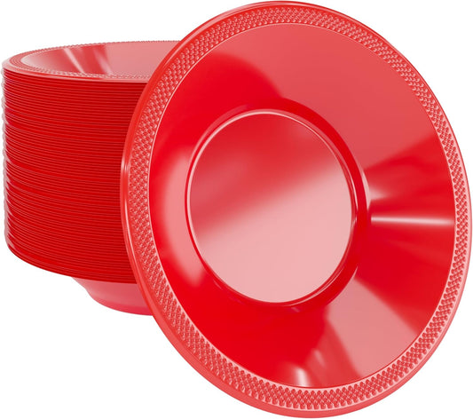 Exquisite Party Solids 12 Oz Red Plastic Bowls Disposable Bowls for Hot Food Soup 100 Pcs - For Soup, Salad, Cereal, Desserts & Party Supplies