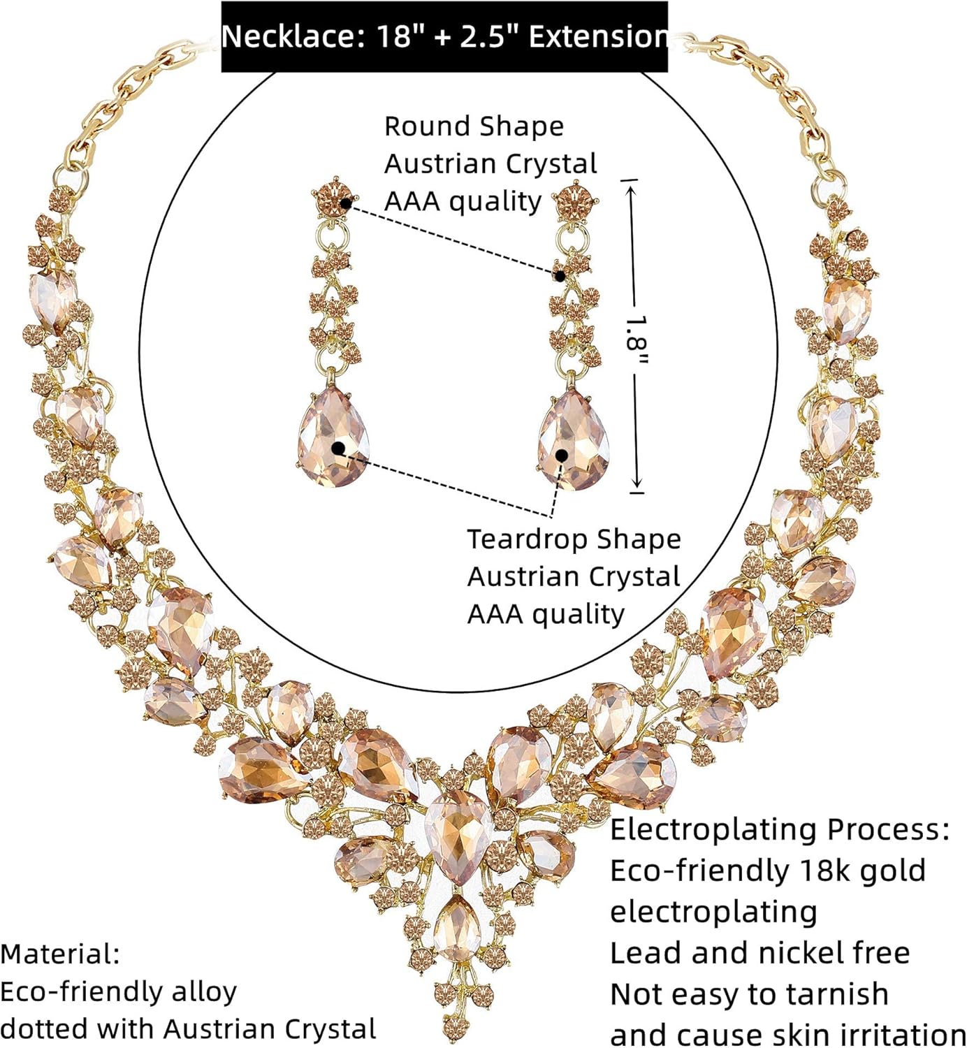 Crystal Bridal Wedding Jewelry Sets for Women Rhinestone Teardrop Crystal Statement Choker Necklace Drop Earrings Link Bracelets Rings Teardrop Jewelry Set for Brides Bridesmaids