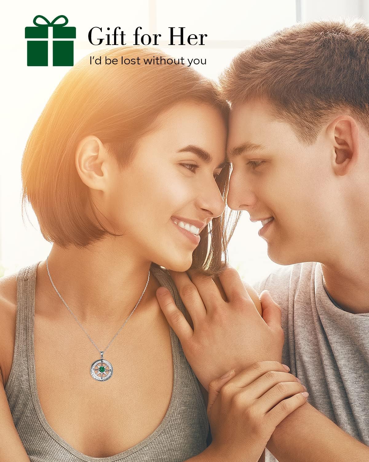 S925 Necklace Gift for Wife |Compass Jewelry |Women Anniversary |Sterling Silver |Girlfriend Birthday Gifts for Her Valentines |I'd be Lost without You |Jewel 18K Gold