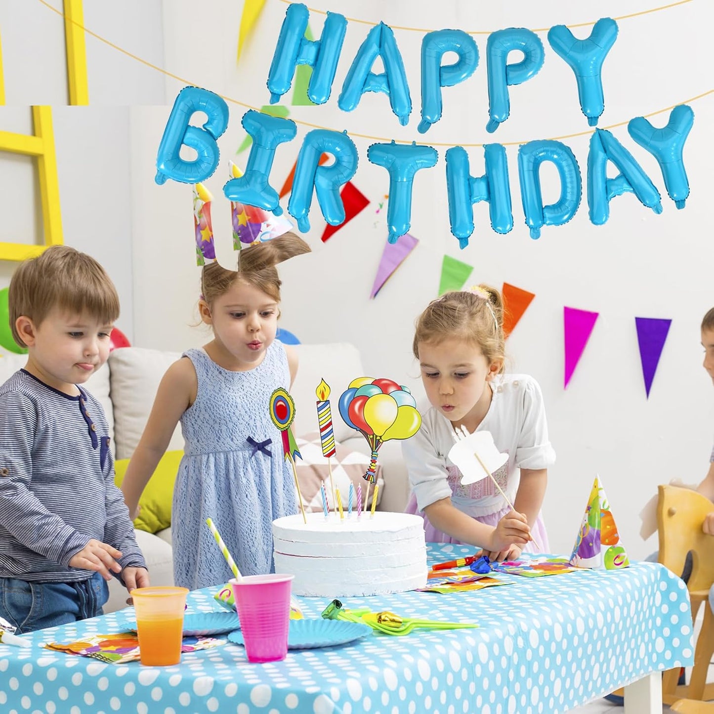 LIOZEOKUN Happy Birthday Balloon Letters 16 inch Mylar Foil Birthday Balloons Banner Sign for Birthday Party Decorations Supplies (Light blue)