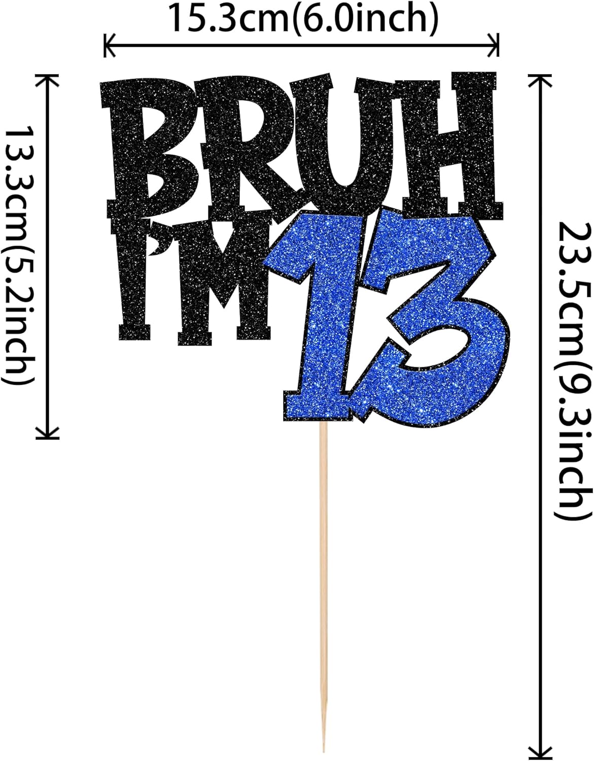 1 PCS Bruh I'm 13 Cake Topper Glitter Happy 13th Birthday Cake Pick Bro I'm 13 Cake Decoration It's My 13th Birthday Decorations for Cheers to 13 Years Old Birthday Anniversary Party Supplies Blue