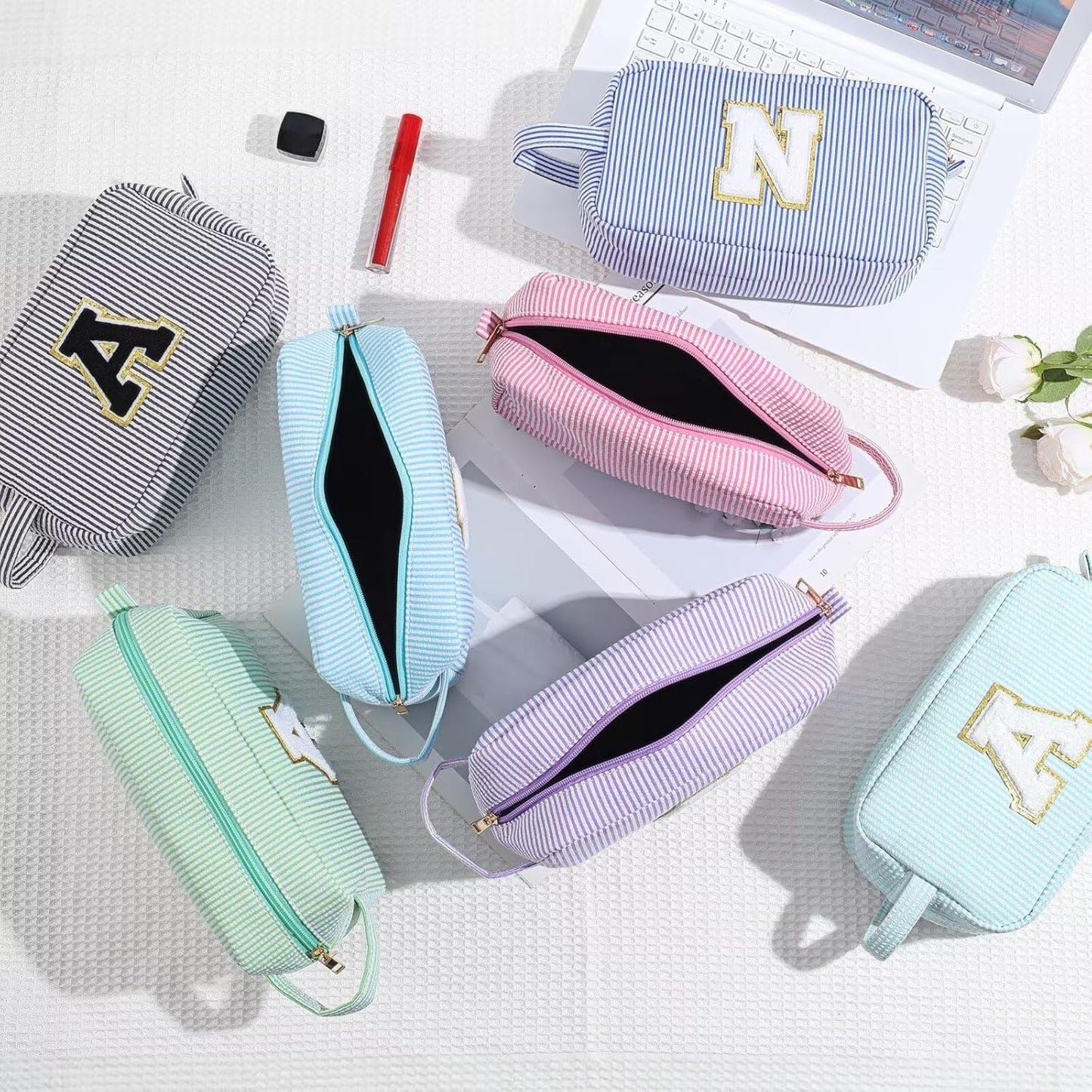 YOOLIFE Bridesmaid Gifts - Bridal Shower & Wedding Day Gifts, Monogram Initial Makeup Bags for Women