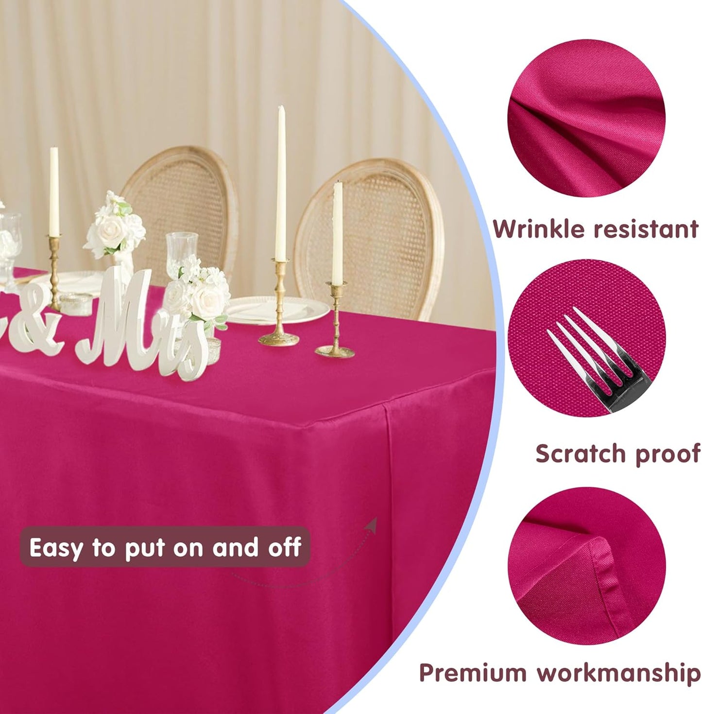 HolidayIdeas Fuchsia/Hot Pink Fitted Table Covers - 96 x 30 Inch - 2 Pack Rectangle Tablecloths for 8 Foot Tables, Polyester Fabric Tablecloth for Parties, Baby Shower, Trade Show