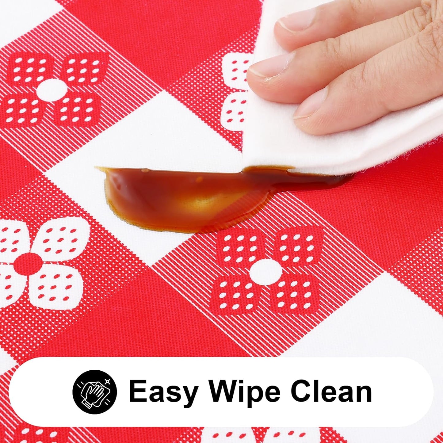 Rectangle Vinyl Table Cloth, Waterproof Elastic Fitted Tablecloth with Flannel Backing, Plastic Table Cover for Picnic, Camping, Outdoor (Red & White, 24"x48")