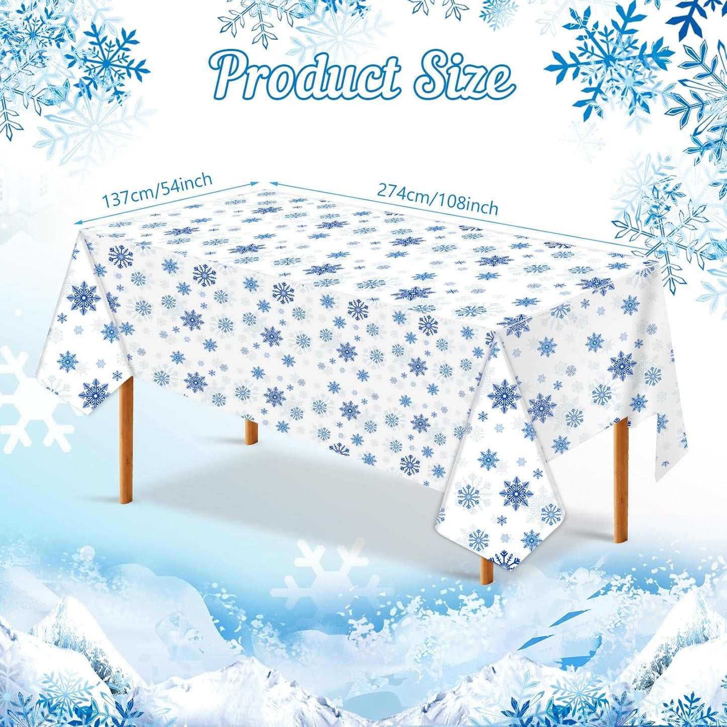 3 Pack Christmas Snowflake Plastic Tablecloth, 54 x 108Inch White and Blue Snowflake Table Cloth Disposable Waterproof Winter Snowflakes Table Cover for Winter Holiday New Year Party Supplies Decor