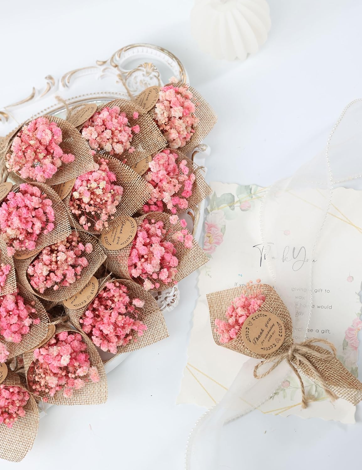 20-Piece set Mini Magnet Dried Flowers Bouquet for Wedding Favours for Guests, Baby Shower Party Favors, Bridal Shower Gifts, Baptism, Wedding Return Gifts.(pink)