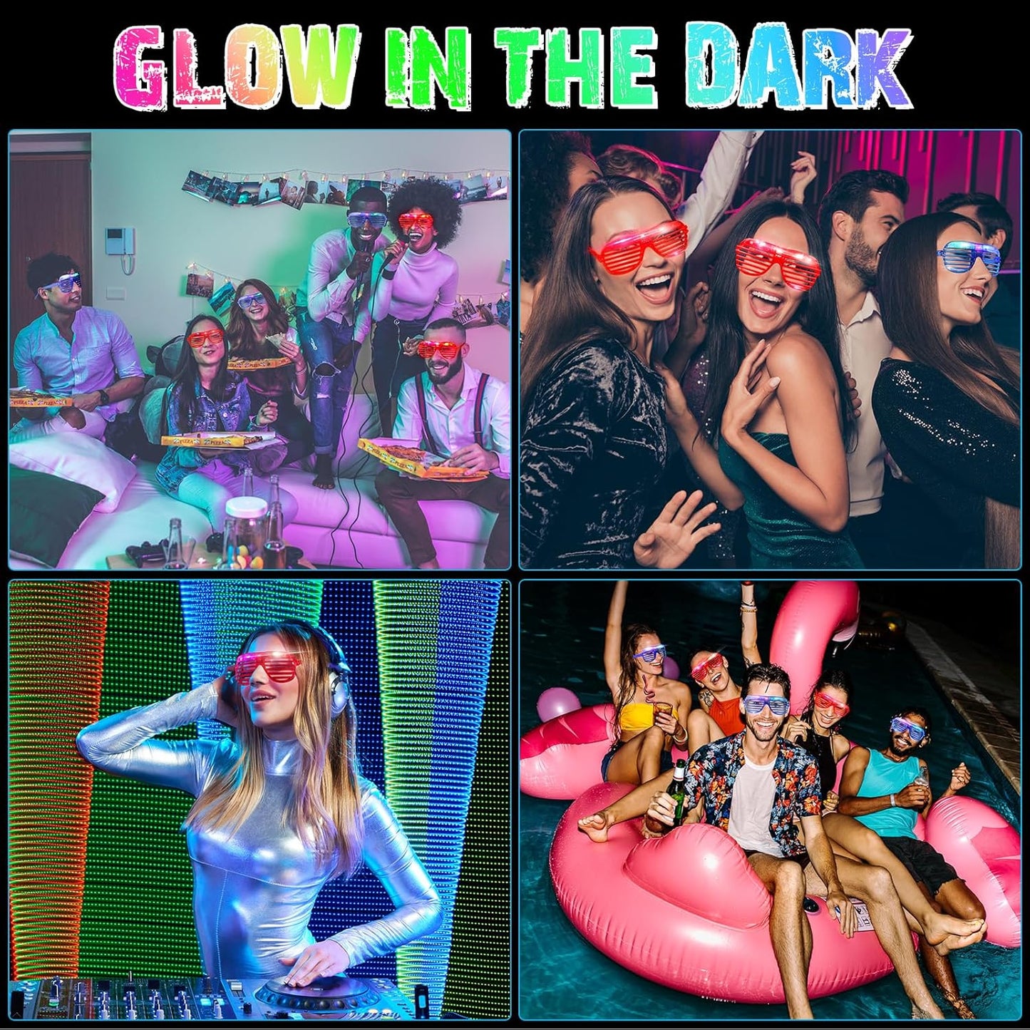 Honoson 72 Pack LED Glasses Bulk, Red & Blue Light Up Glasses Neon Flashing Sunglasses for Adults Glow in the Dark Party Supplies New Year Party Favors Birthday Mardi Gras Rave Carnival