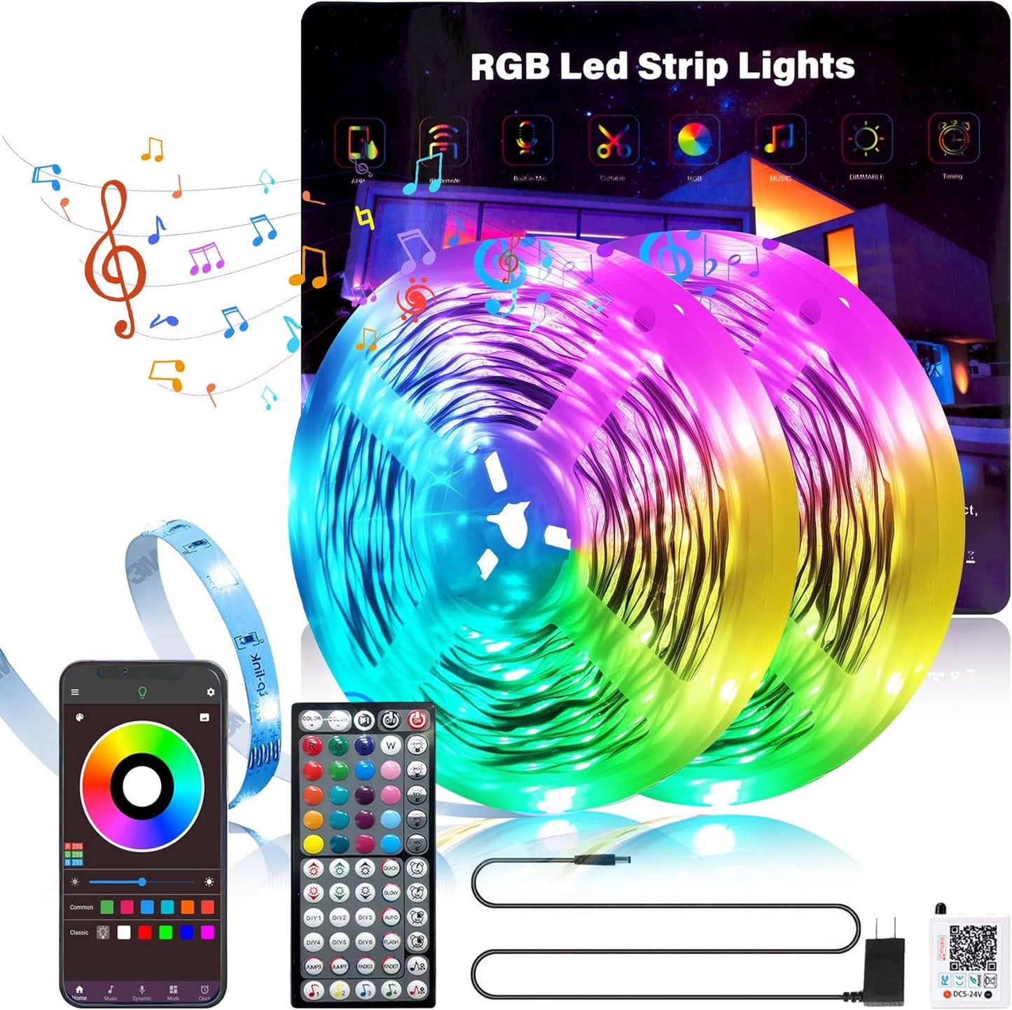 200FT Led Lights for Bedroom, Color Changing RGB Led Strip Lights Indoor, Music Sync Led Light Strip with Remote and App Control, DIY Led lights for Room Home Decor Ambient Lighting (2*100FT)