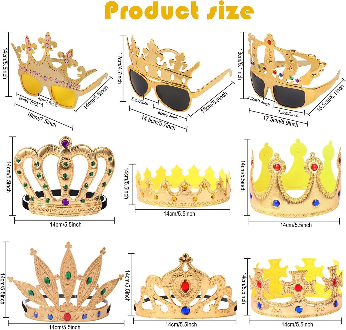 12pcs Party Gift Crown Glasses Adjustable King Crown Hat Crown Sunglasses Crown funny glasses for Party Photo Props Kids Party King Queen Prince Princess Costume Accessories Dress-Up Supplies