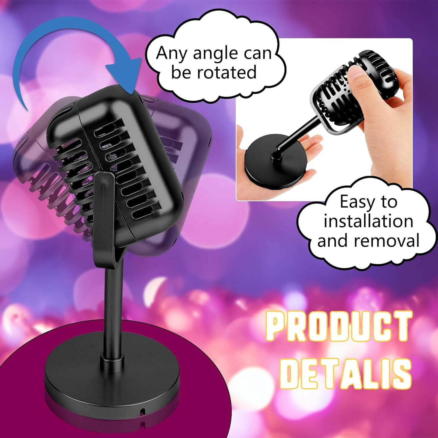 3 Pack Retro Microphone Props Model with Stand Plastic Fake Antique Microphone Stage Table Decor for Classic Party Decoration Costume Prop Pretend Play (Black)