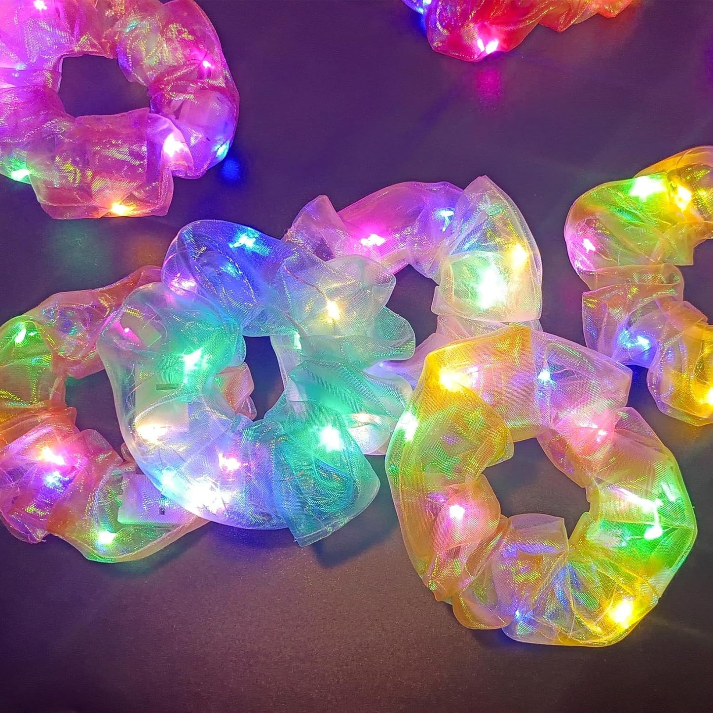 4Pcs Multi-Mode Light Up Scrunchies - Glow Hair Accessories for Women, Girls, Rave, Neon Party, Halloween & Christmas