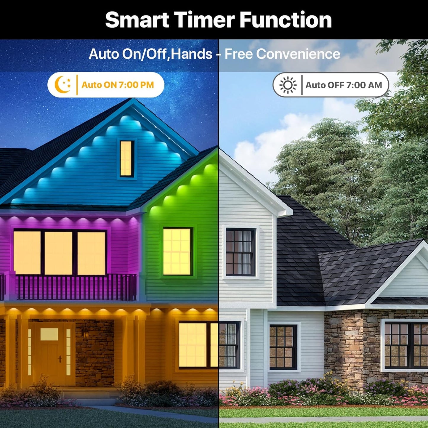 Permanent Outdoor Lights,100FT RGB+IC LED Lights with Smart APP & Remote Control, 72 Scene Modes, Waterproof IP65 for Holiday,Christmas,Yard Decorations(Extension Cord Not Included)