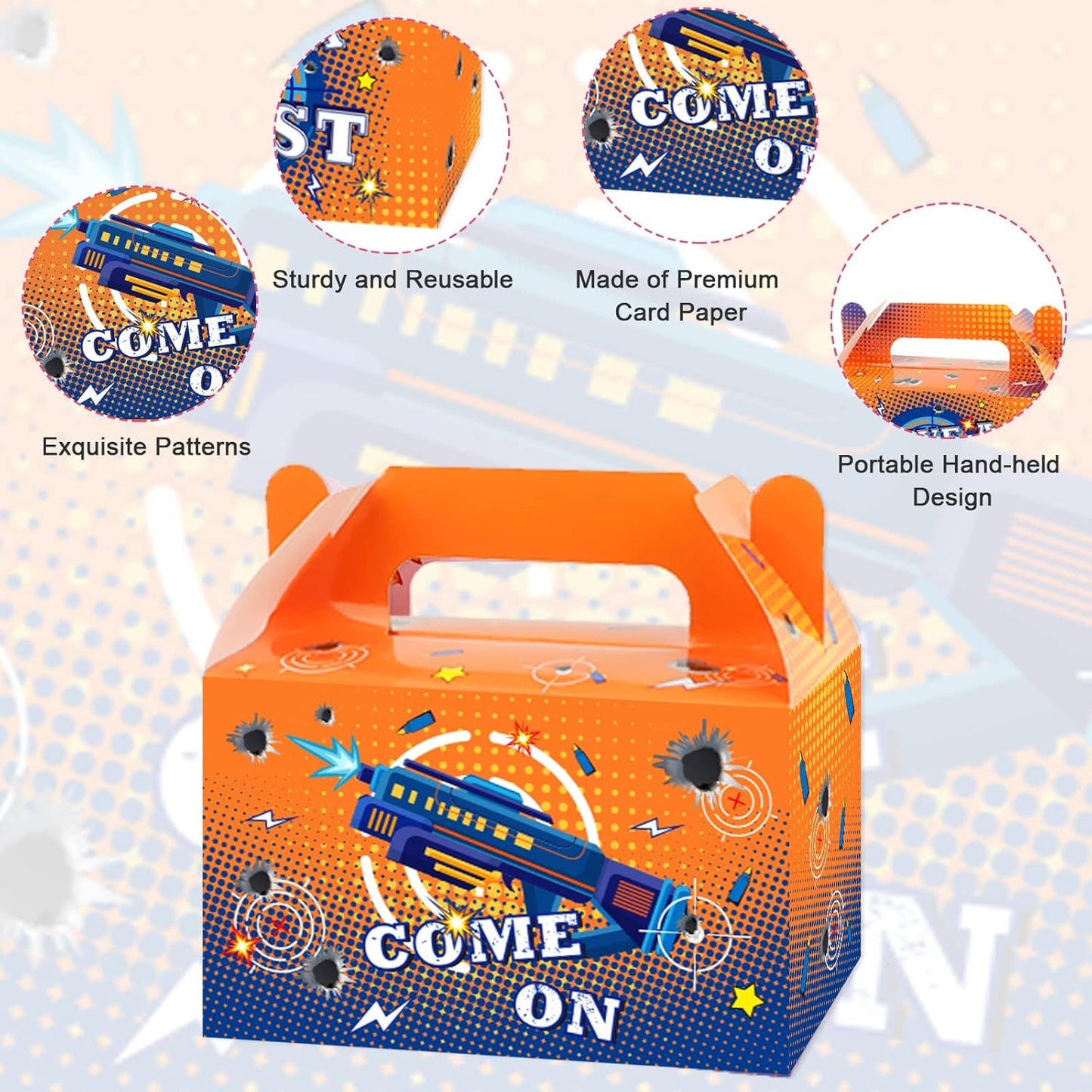 12 Pcs Dart War Party Favor Boxes Dart Battle Goodies Candy Treat Boxes Game Dart Theme Gift Bags for Kids Boys Blue and Orange Birthday Party Baby Shower Decorations Supplies 6 x 3 x 3.5 Inches