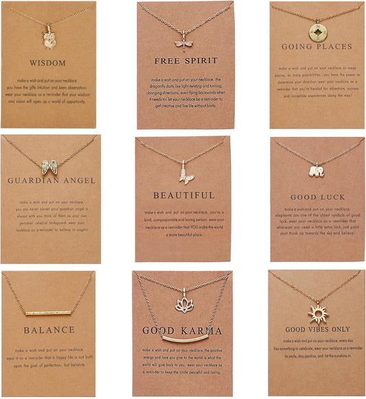 Rrdaily Stylish 9Pcs Gold Plated Necklace Set for Women,Simple Wings Butterfly Pendant Collarbone Necklace,Striking Friendship Birthday Festival Jewelry Gifts