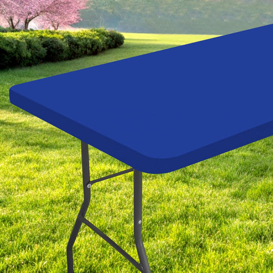 Rectangle Table Cloth, Waterproof Elastic Fitted Tablecloth for 4 Foot Folding Tables, Washable Polyester Tablecloths for Picnic, Camping, Outdoor (Blue, 30"x48")