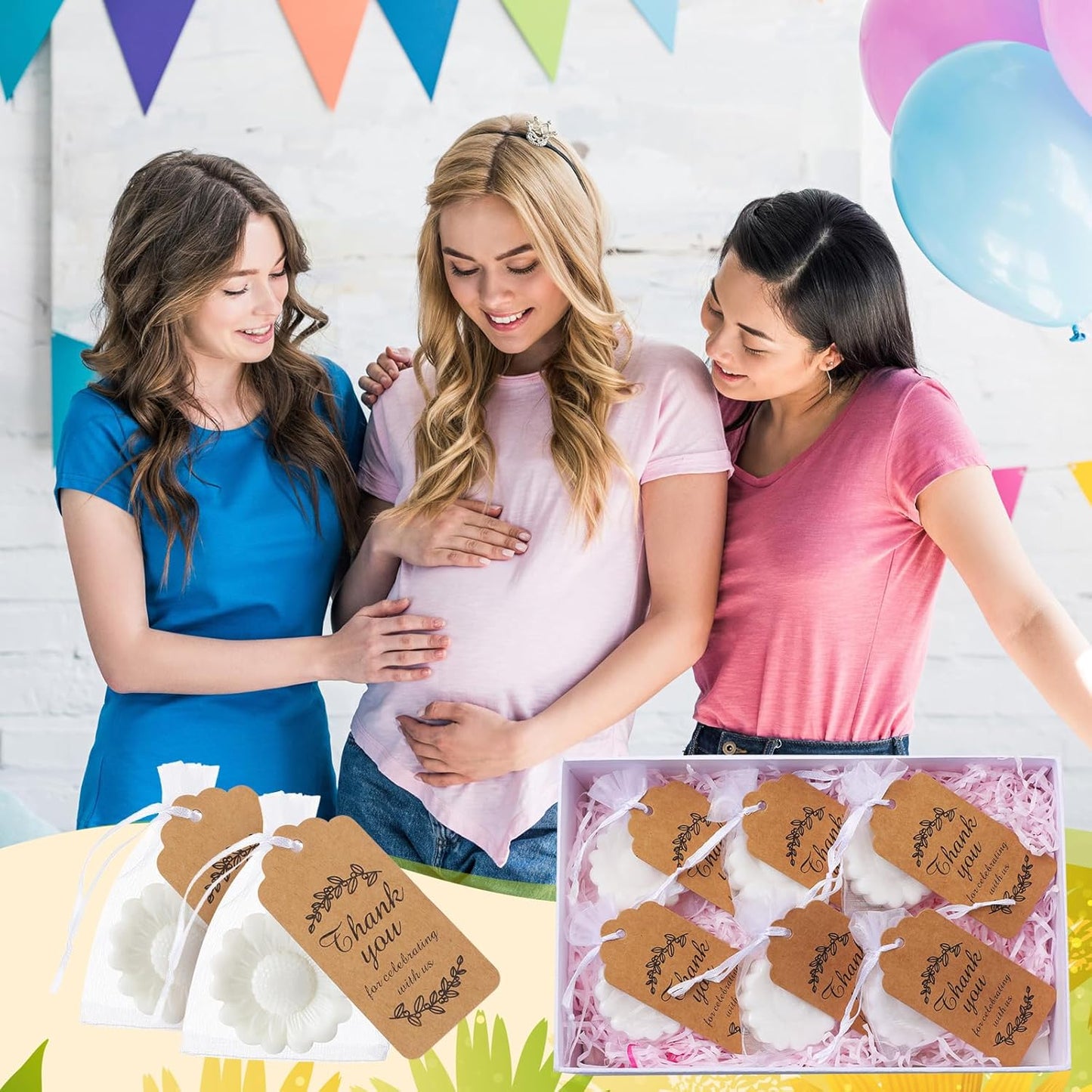 25 Set Sunflower Mini Soap for Wedding Party Favors Bridal Shower Favors Baby Shower Soap Guests Gifts Small Handmade with Drawstring Organza Bags and Thank You Cards(White)