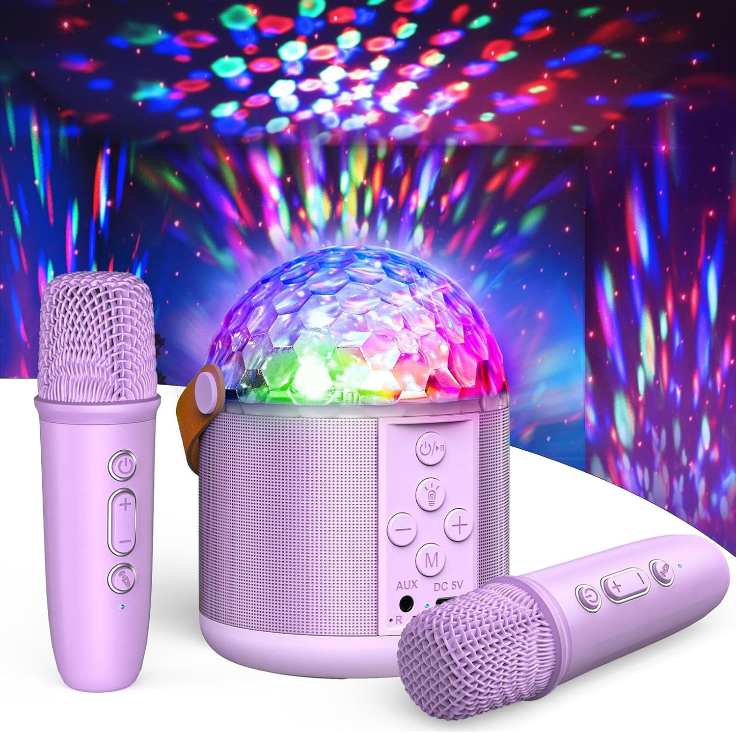 Karaoke Machine with Disco LED Lights for Adults Kids, Portable Bluetooth Speaker with 2 Wireless Microphone, Christmas Birthday Gifts Toys for 3-12+ Kids Family Home Party Stocking Stuffers
