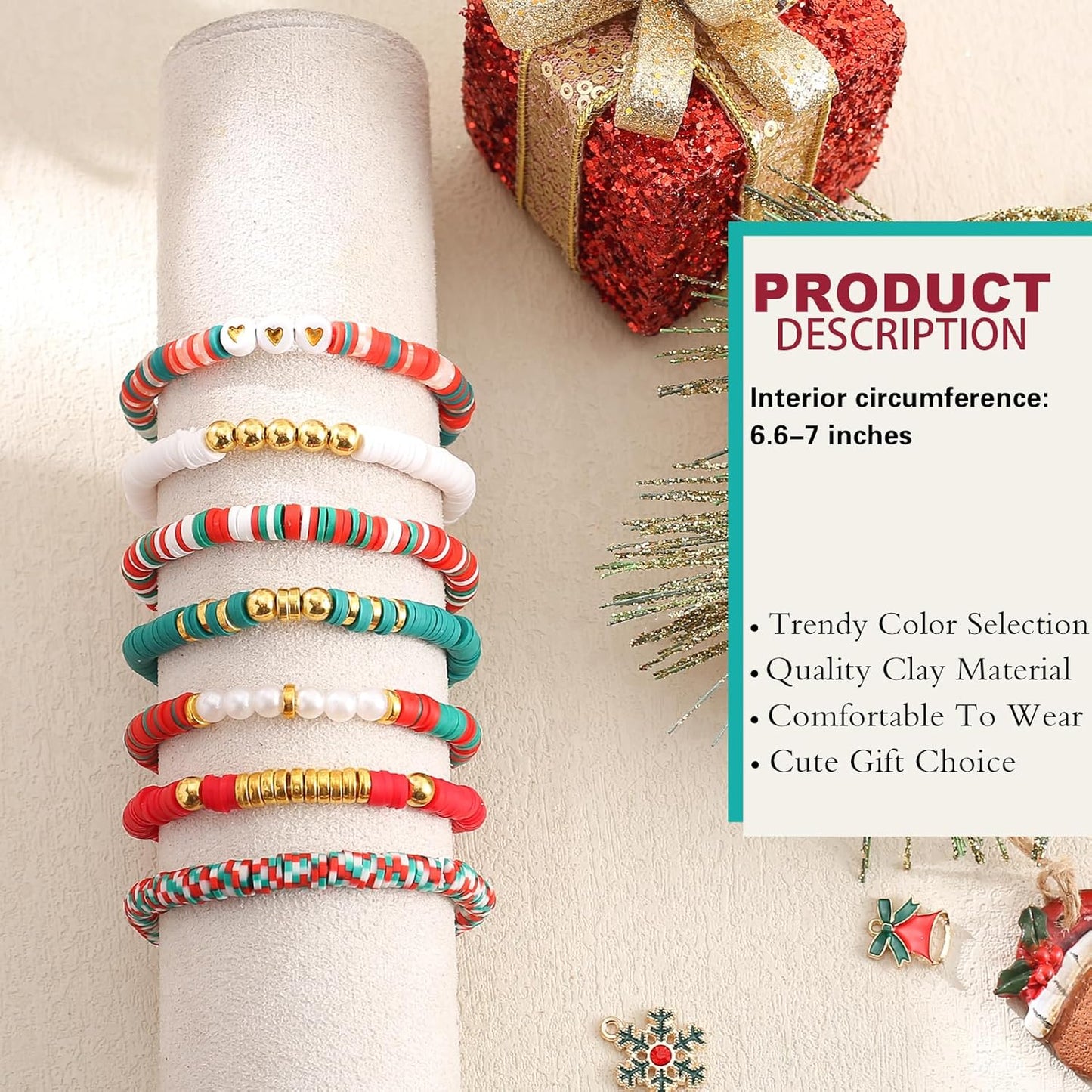 Friendship Bracelets Trendy Heishi Clay Bead Bracelets Stack Gold Beaded Stretch Bracelets for Women Boho Stackable Bracelets Bulk Cute Preppy Jewelry