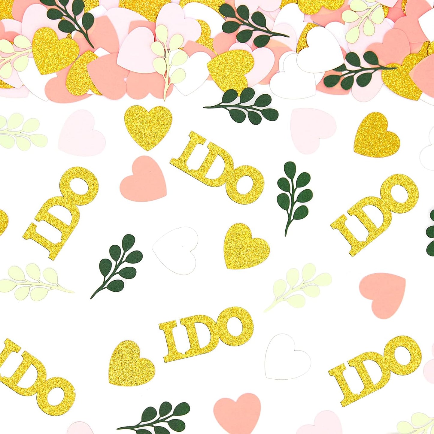 200PC Sage Green and Pink Gold Wedding Confetti for Tables Bridal Shower Decorations Hearts I Do Table Scatter for Wedding Engagement Bachelorette Party Decor