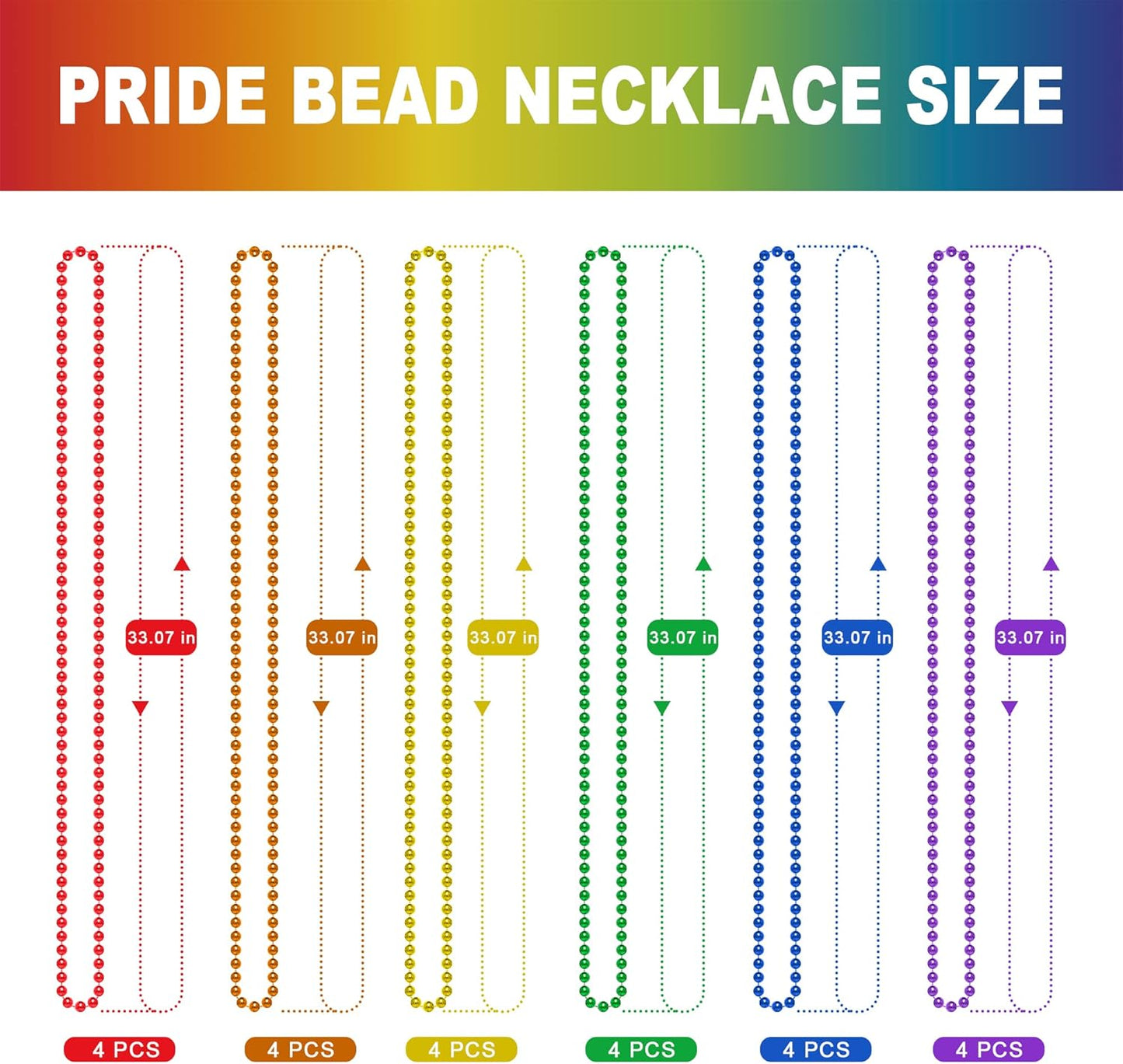 24PCS Pride Necklace Stuff, LGBTQ Beads Pride Accessories, 6 Kinds of Metallic Rainbow Beads Bulk, Gay Lesbian Pride Necklace for Women Men, Costumes Decor for Pride Month Parade Throws Party Favors