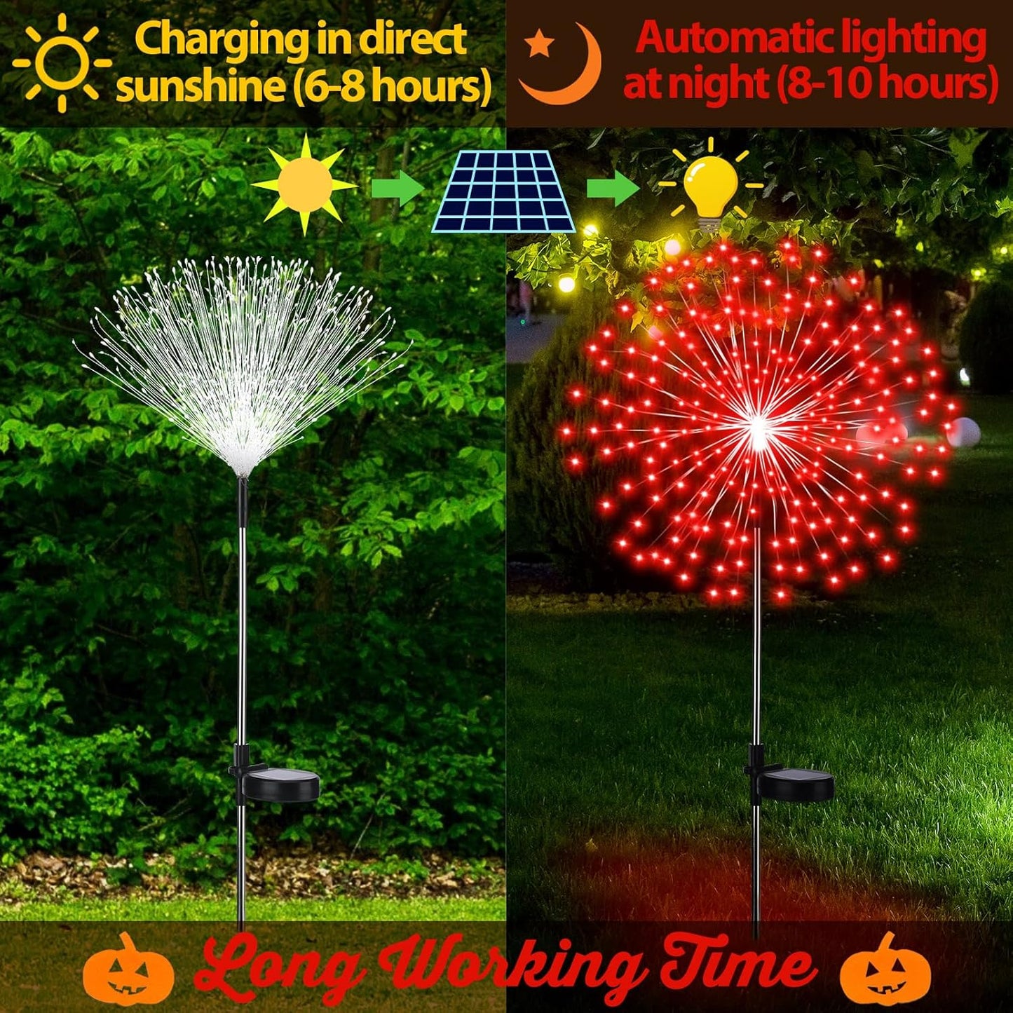 4 Pack Christmas Solar Firework Lights Decorations Garden Pathway Solar Power Light Stake Waterproof Landscape Lamp with 180 LED 8 Modes for Christmas Party Decoration(Red)