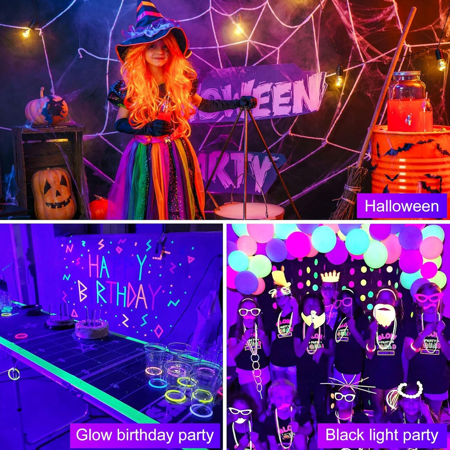 2 in 1 Glow Party Black Light Disco Ball Light with Sound Activated Strobe Dj Party Lights Black Lights, for Halloween Christmas Birthday Decor Classroom Room Family Party Decor