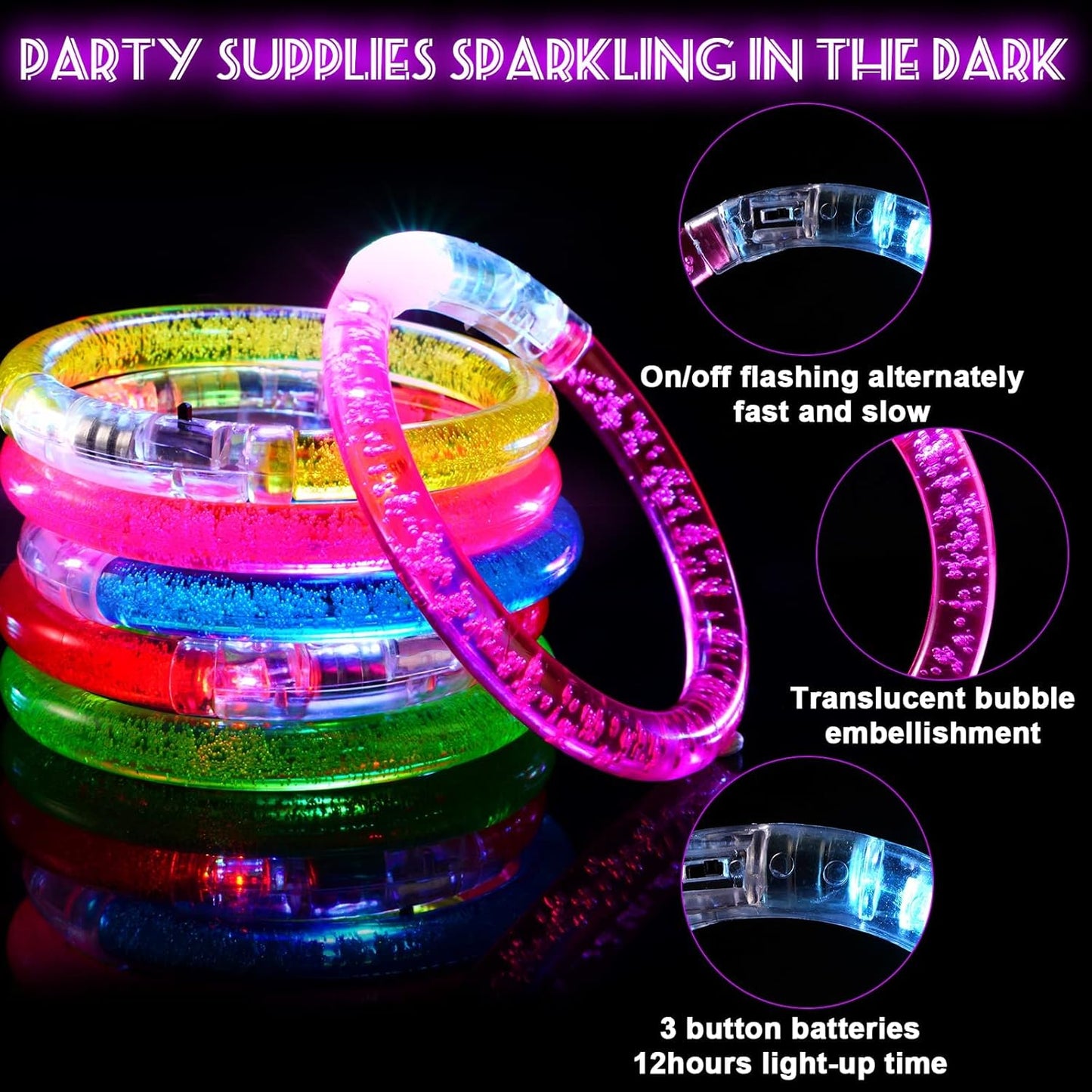 36Pcs LED Bracelets Glow Sticks Glow in the Dark Party Supplies for Kids/Adults, Halloween Party Favors for Kids Flashing Light up Toys, Neon Accessories Carnival Birthday Concert Games Gifts
