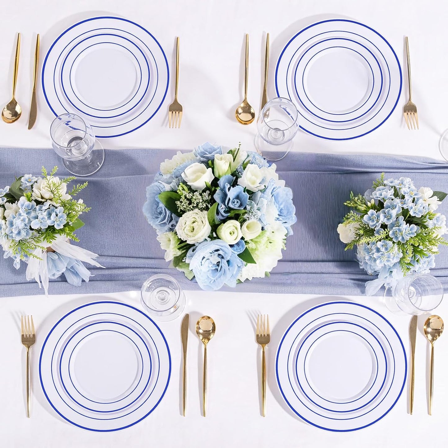 U-QE 100pcs Royal Blue Plastic Plates for Party - Blue and White Plates Disposable Heavy Duty - Include 50 10" Dinner and 50 7" Dessert Plate, Perfect for Party, Wedding, birthday