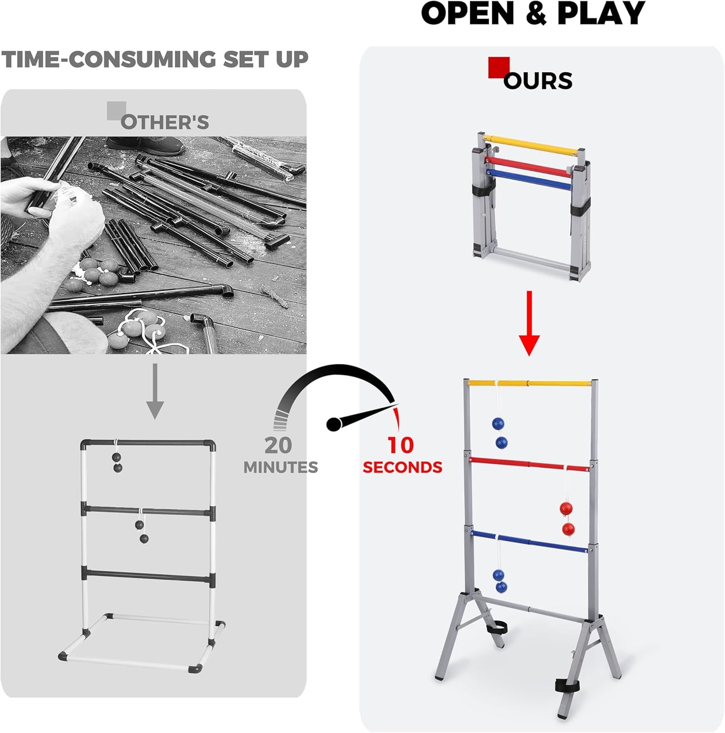 Metal Ladder Ball Set Assembly Free Portable Ladder Toss for Yard Outdoor Games - Includes Carrying Case, 6 Bolas and Scoreboard