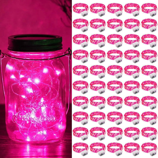 ZGWJ 50 Pack Fairy Lights Battery Operated, 7ft 20 Mini LED Fairy String Lights Silver Wire 3 Modes for DIY, Parties, Wedding, Bedroom, Halloween Christmas Decoration Pink