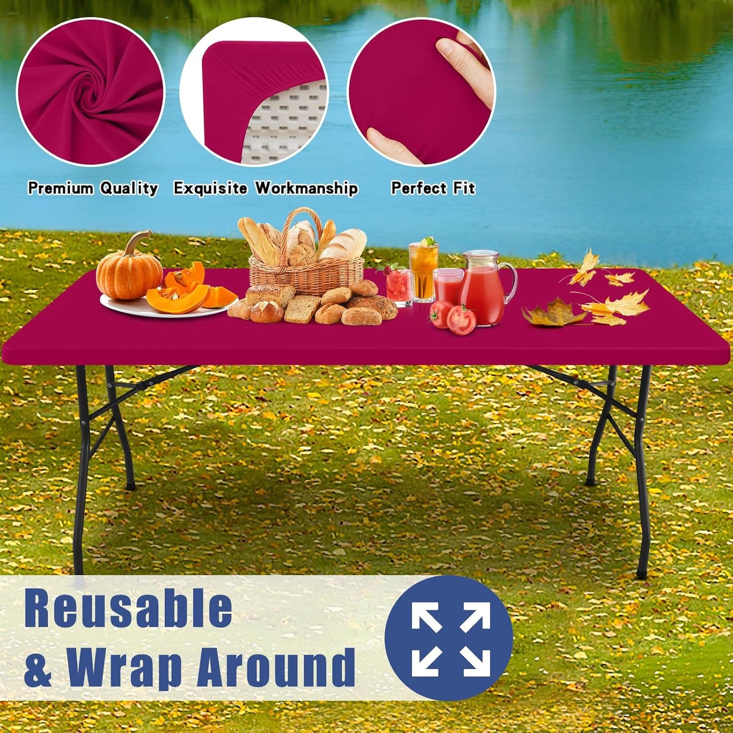 Spandex 4 Foot Rectangle Table Cloth 2 Pack, Elastic Fitted Tablecloths for Picnic, Stretch Washable Patio Table Cover for Outdoor, Camping, Banquet and Parties (Fuchsia, 30"x48")