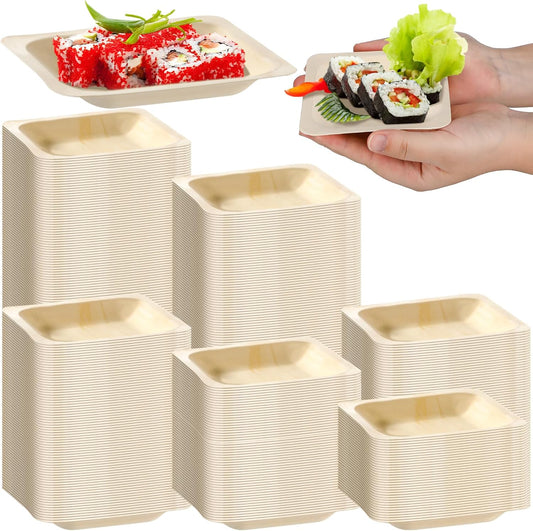 600 Pcs Disposable Square Palm Bowls Palm Leaf Bowls Bamboo Disposable Plates Square Wood Plates for Birthday Party, Wedding Events, Appetizer, Dessert, Catering and Home Use (3.94x3.94x0.6 Inch)