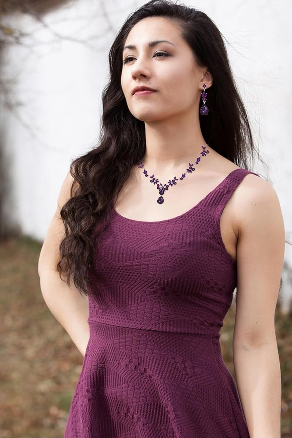 Bridal Wedding Elegant Floral Jewelry Set for Women/Brides/Bridesmaids Crystal Jewelry Set for Wedding Prom Party Bridal Crystal Necklace Earrings Bracelet Set