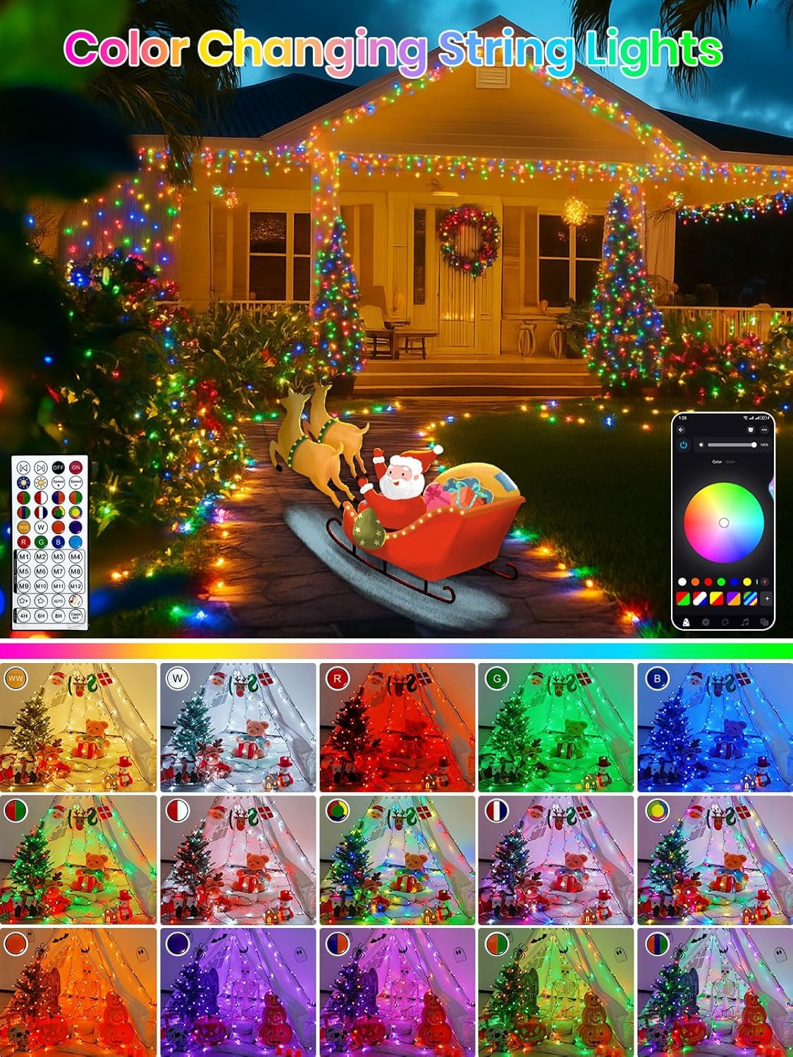 400LED Smart Color Changing Christmas Lights App Controlled, 142FT Waterproof RGB Twinkle String Light Music Sync Multiple Modes, Christmas Lights with Remote & Timer Indoor Outdoor Xmas Decorations