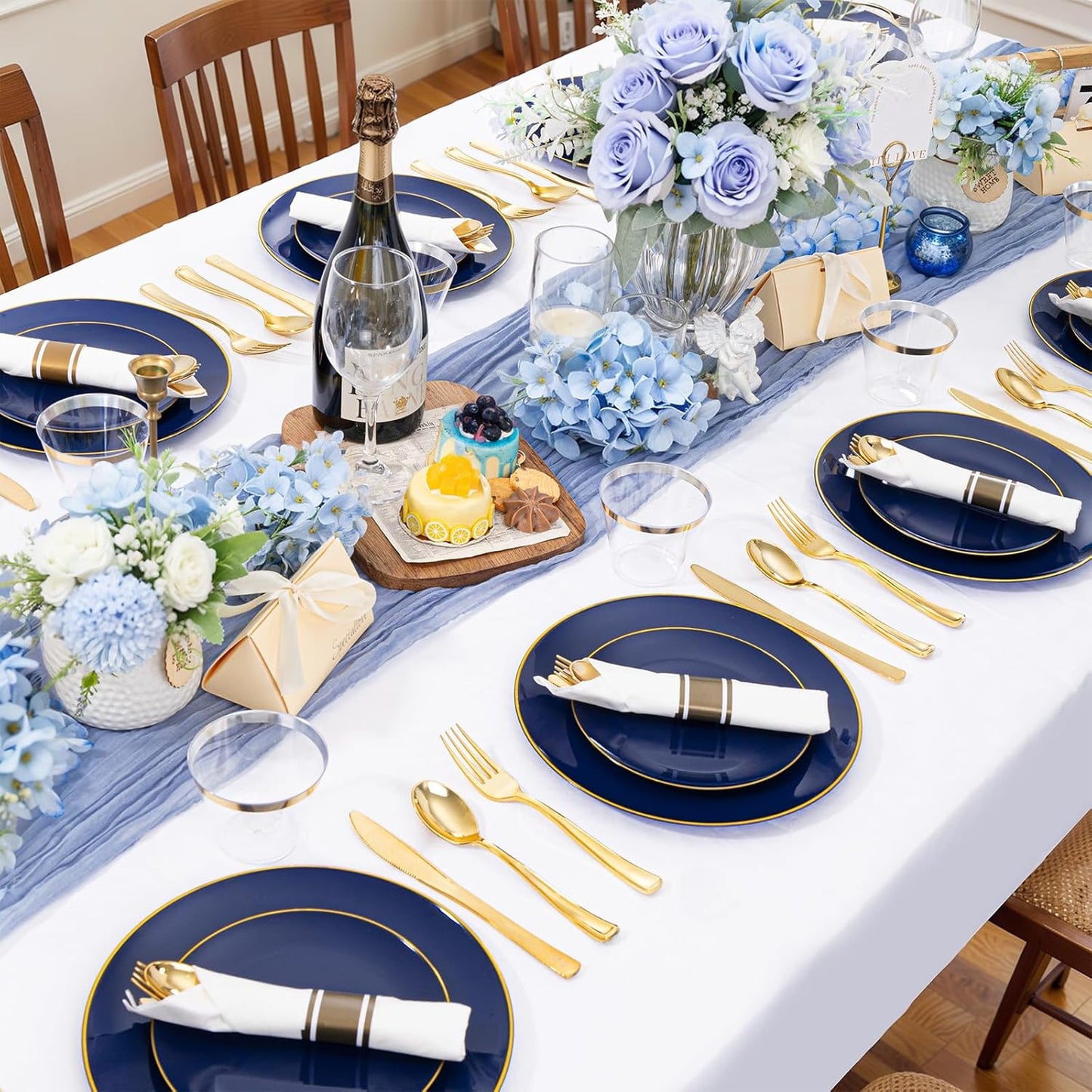 WDF 150pcs Blue plastic Plates - Navy Blue Plates Disposable - 25guest Disposable Dinnerware Sets for Party/Wedding/Birthday