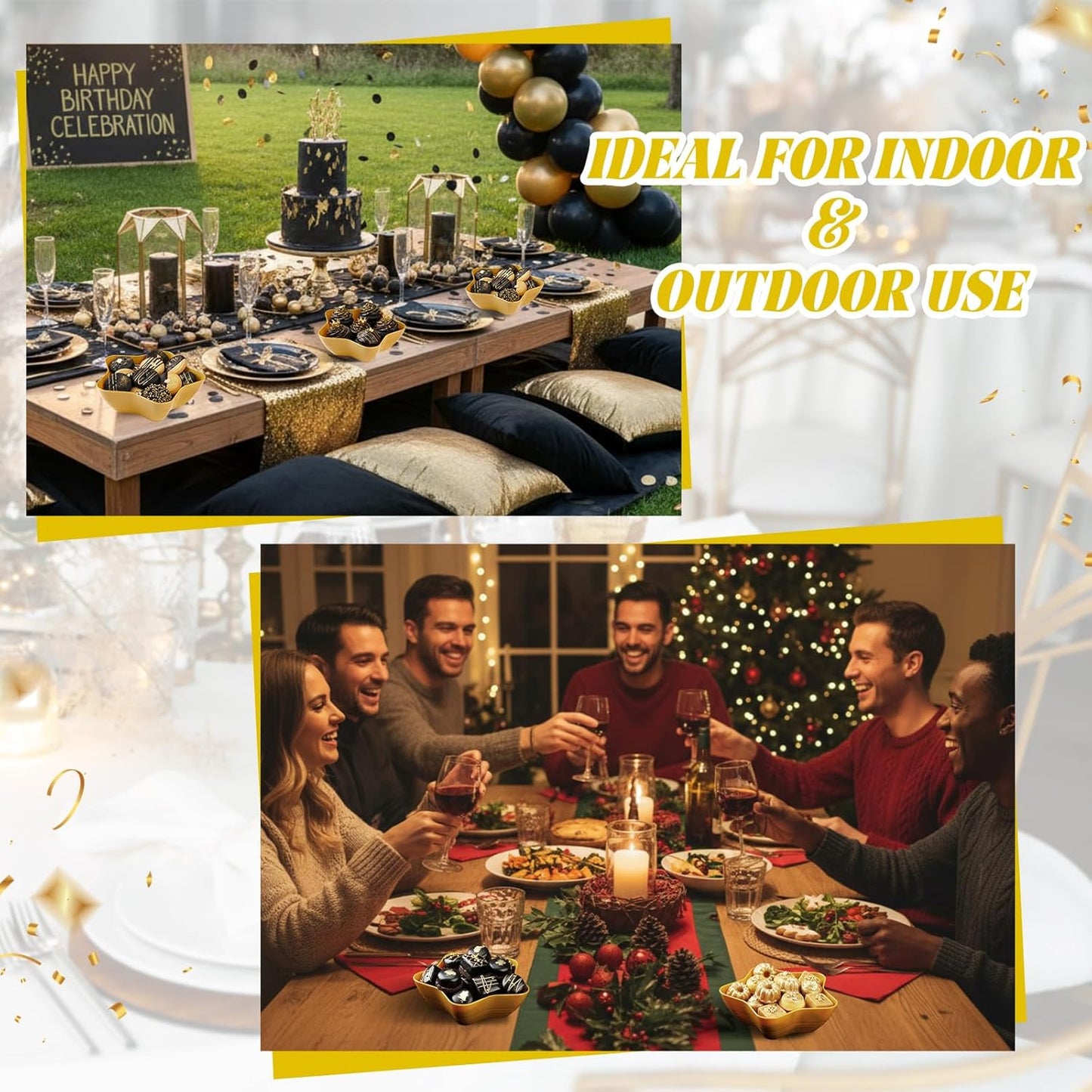 Honeydak 20 Pcs Gold Star Shaped Plastic Bowls Star Dessert Plates Gold Snack Salad Bowl Party Candy Bar Containers Serving Dishes for Chips Buffet Salad