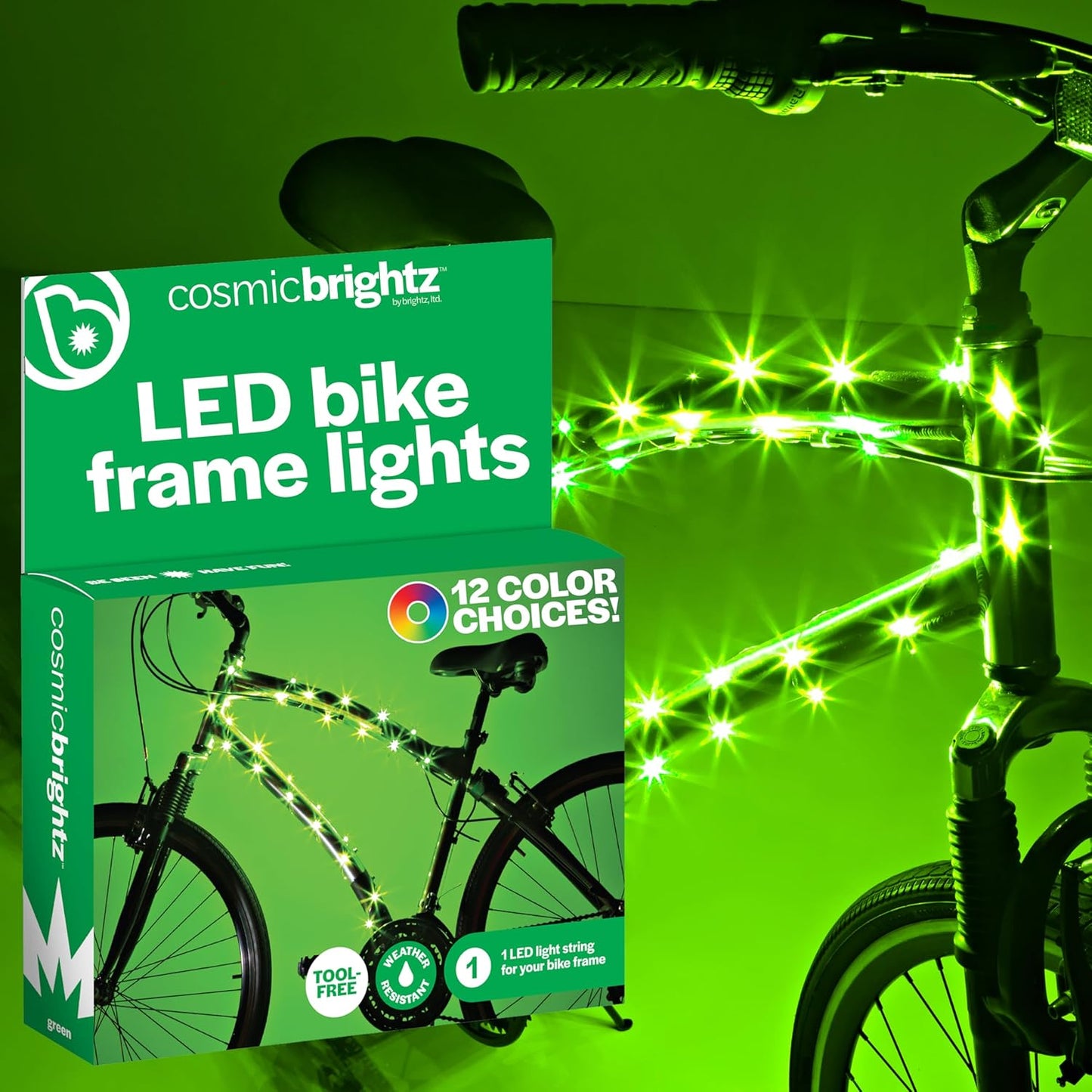 Brightz CosmicBrightz LED Bike Frame Rope Light - 6.5-Foot String Rope - Battery-Powered with On/Off Switch - Ultra Bright Color Keeps Your Ride Fun and Safe for Kids, Teens, & Adults