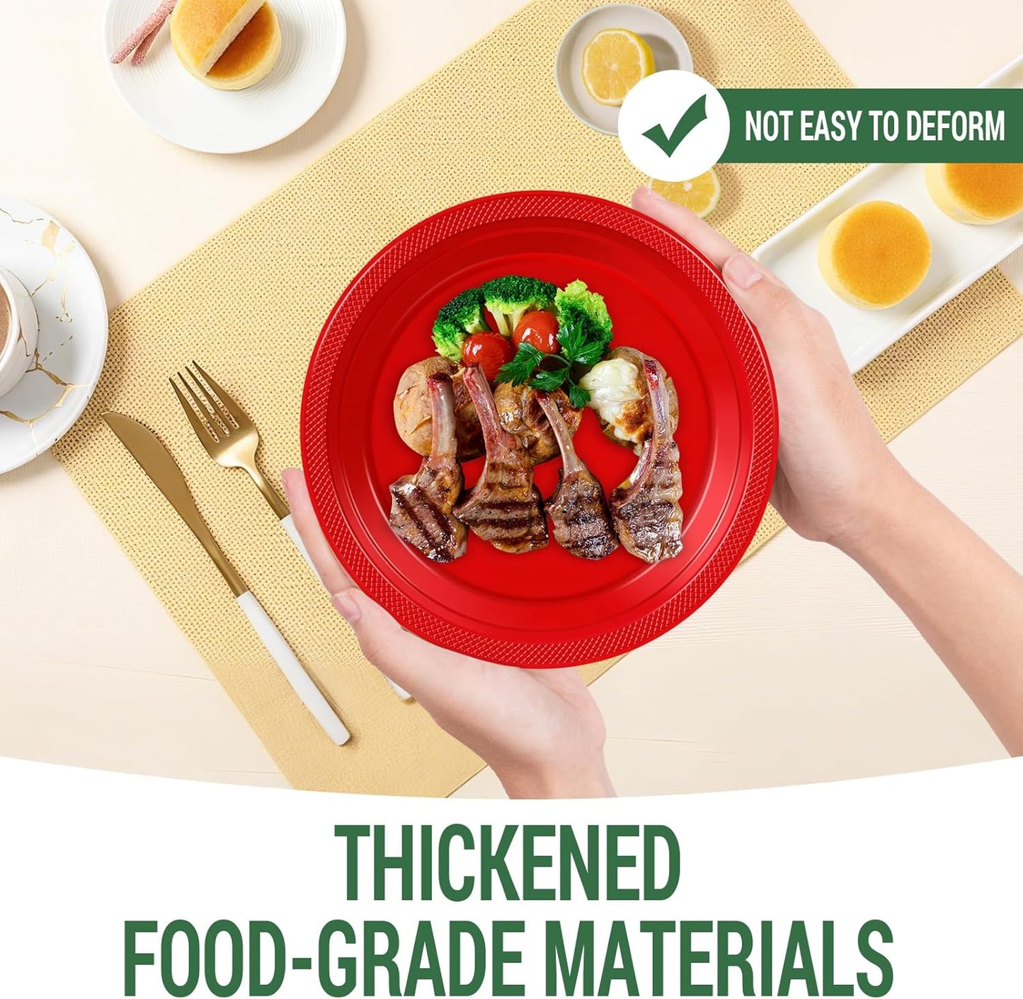 50 Red Plastic Plates For Party, Includes 25-9" & 25-7" Cake Dessert Plastic Dinner Plates Disposable For Party Supplies