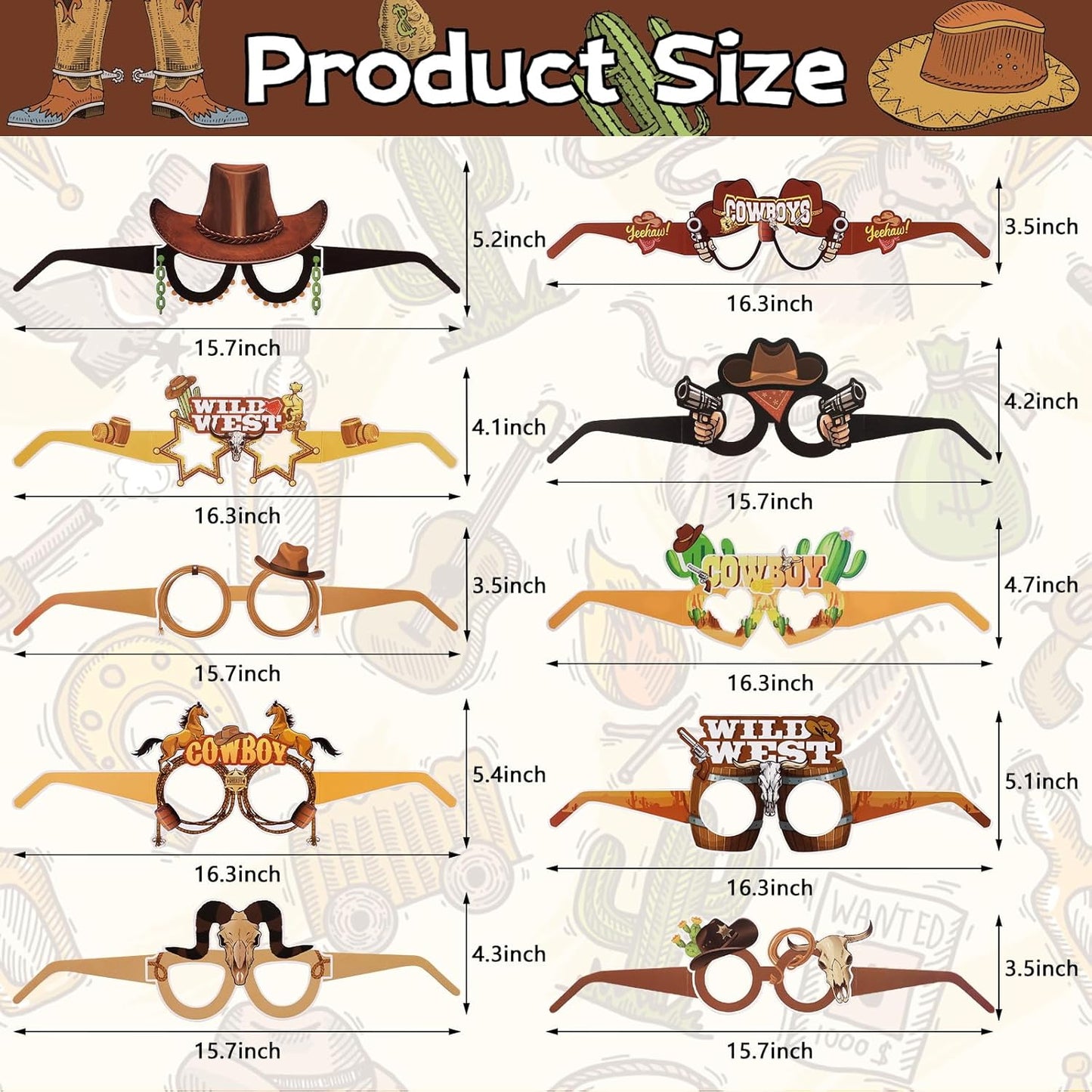Wild West Party Decorations 20PCS Wild West Paper Glasses Western Cowgirl & Cowboy Photo Booth Props Cowboy Eyeglasses Rodeo Glasses for Western Theme Eyeglasses Birthday Party Supplies