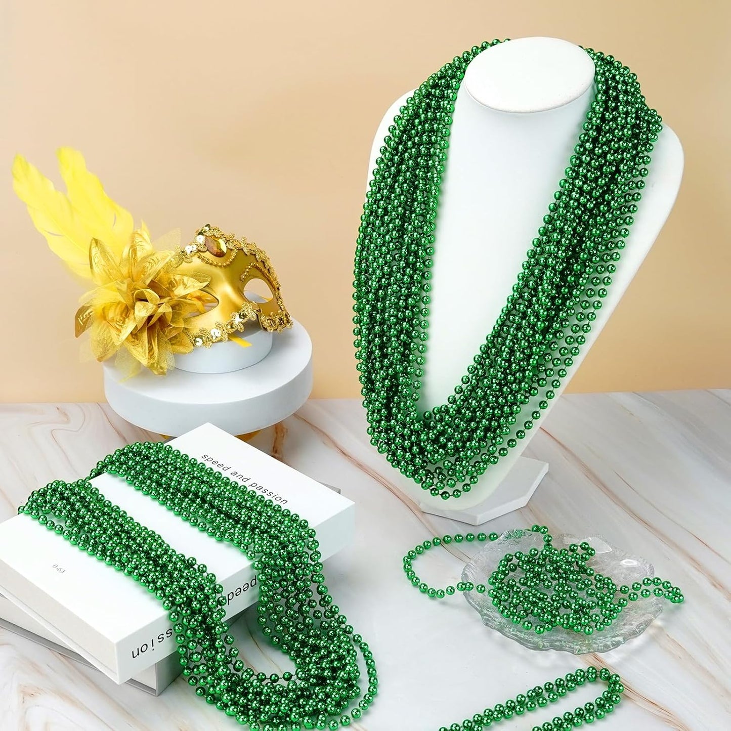 YAXINRUI 24 PCS St. Patricks Day Necklaces, Green Mardi Gras Christmas Bead Necklaces, 33" St. Patrick's Day Green Beads St. Patricks Day Accessories for Mardi Gras, St. Patricks Day Party Favors