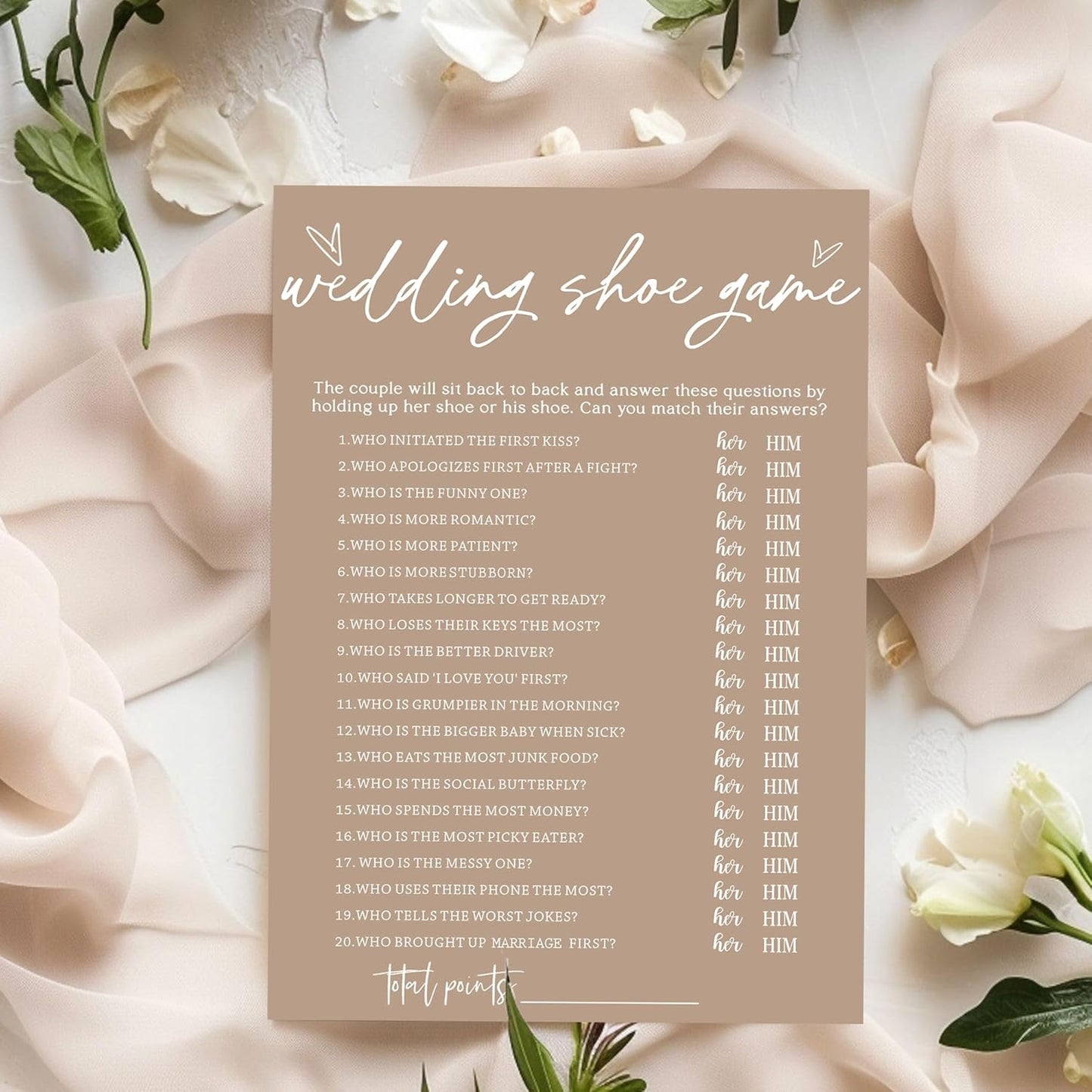 Bridal Shower Games Cards - Wedding Shoe Game for 25 Guests, Engagement Party Games, Minimalist Brown Party Supplies - D04