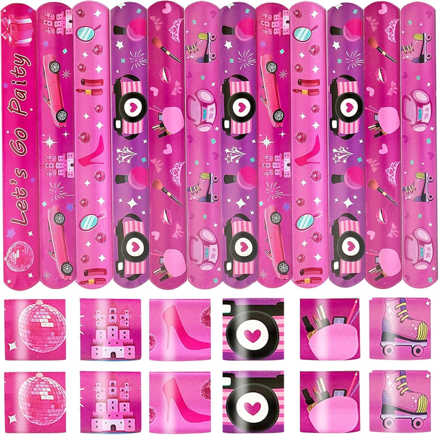 24 Pcs Pink Party Decorations Favors Princess Bracelet Wristbands Bracelet Slap Bracelets Pink Party Birthday Supplies