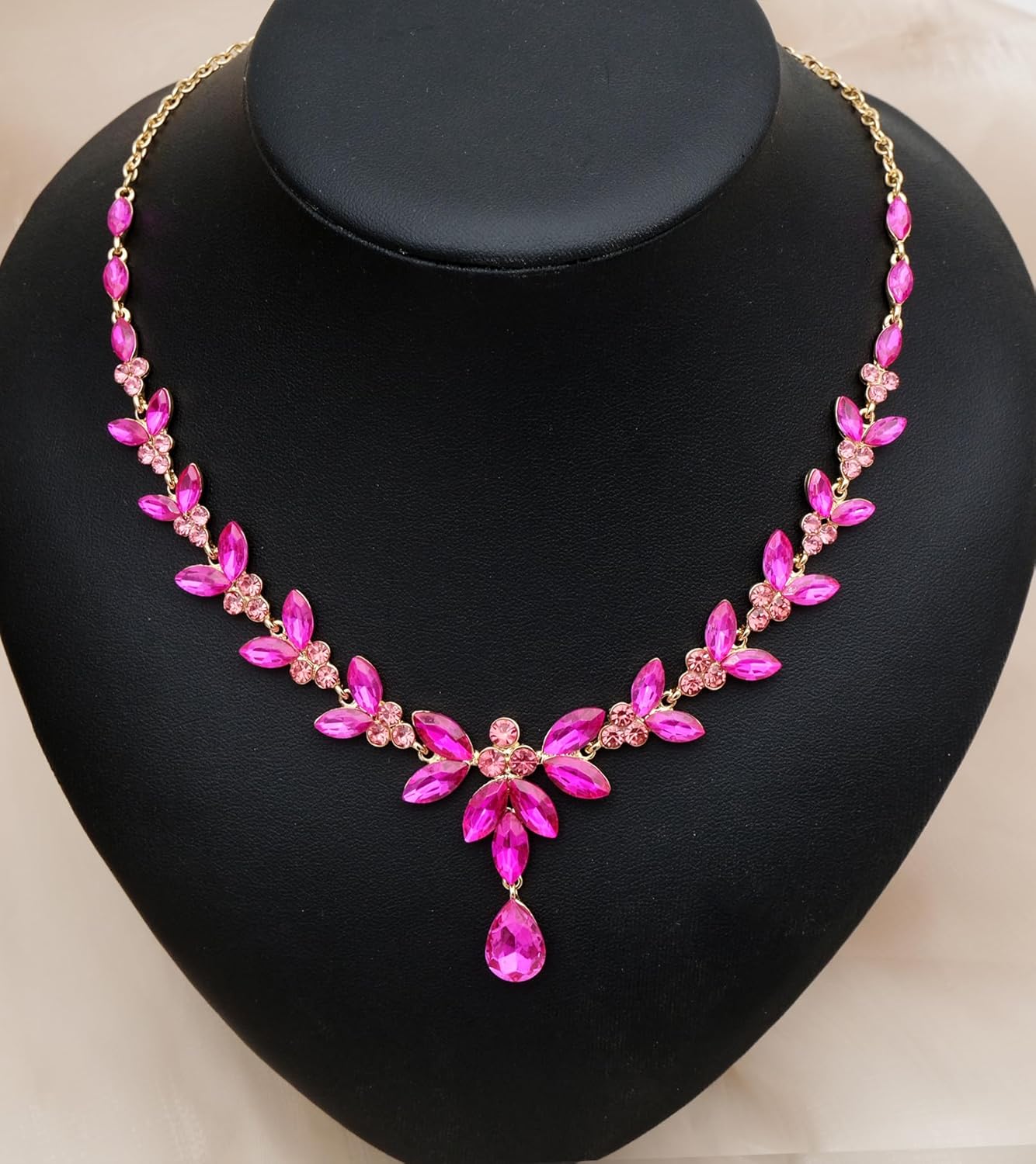 CSY 4 Pcs Elegant Bridal Jewelry Sets Austrian Marquise Crystal Wedding Necklace Dangle Earrings Tennis Bracelet Ring Set for Bride Women Costume Accessories