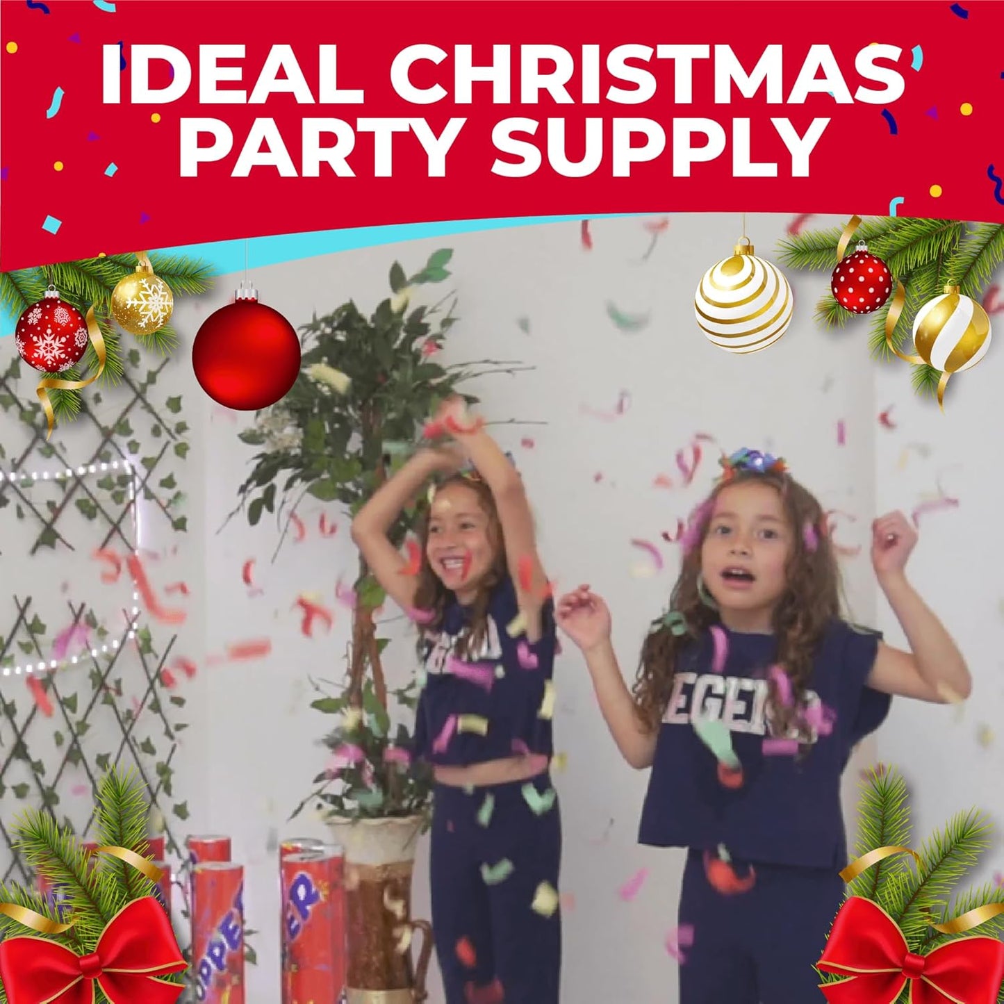 Toysery 12 Pack Confetti Cannons - Multicolor Compressed 12-inch Large Party Poppers for Birthdays, Weddings, Indoor or Outdoor Parties, Christmas Eve, and New Year Celebrations