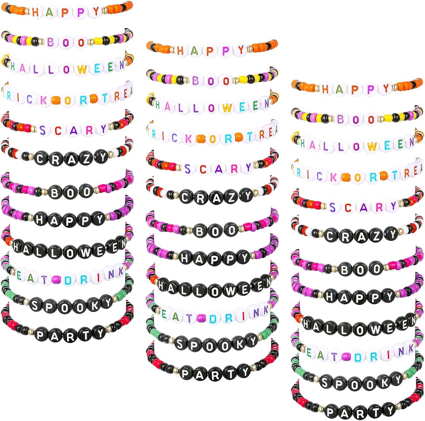 Cunno 36 Pcs Kids Friendship Bracelets for Girls Women Beads Bracelets Surfer Stretch Beaded Cute Colorful jewelry for Birthday Goodie Bag Stuffers Fillers School Gifts Party Favors(Spooky Style)